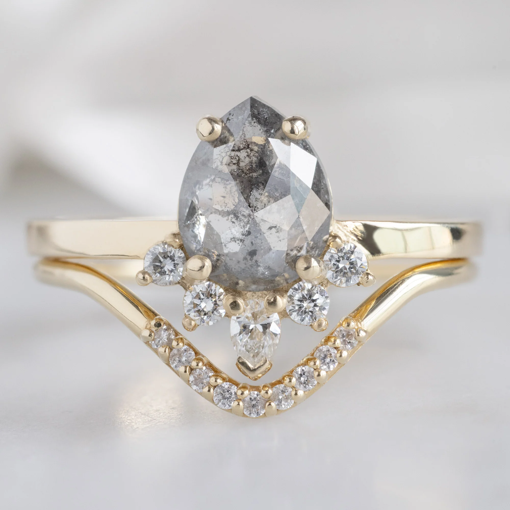 The Aster Ring | 0.95ct Pear Salt and Pepper Diamond in 14K Yellow Gold - Image 4