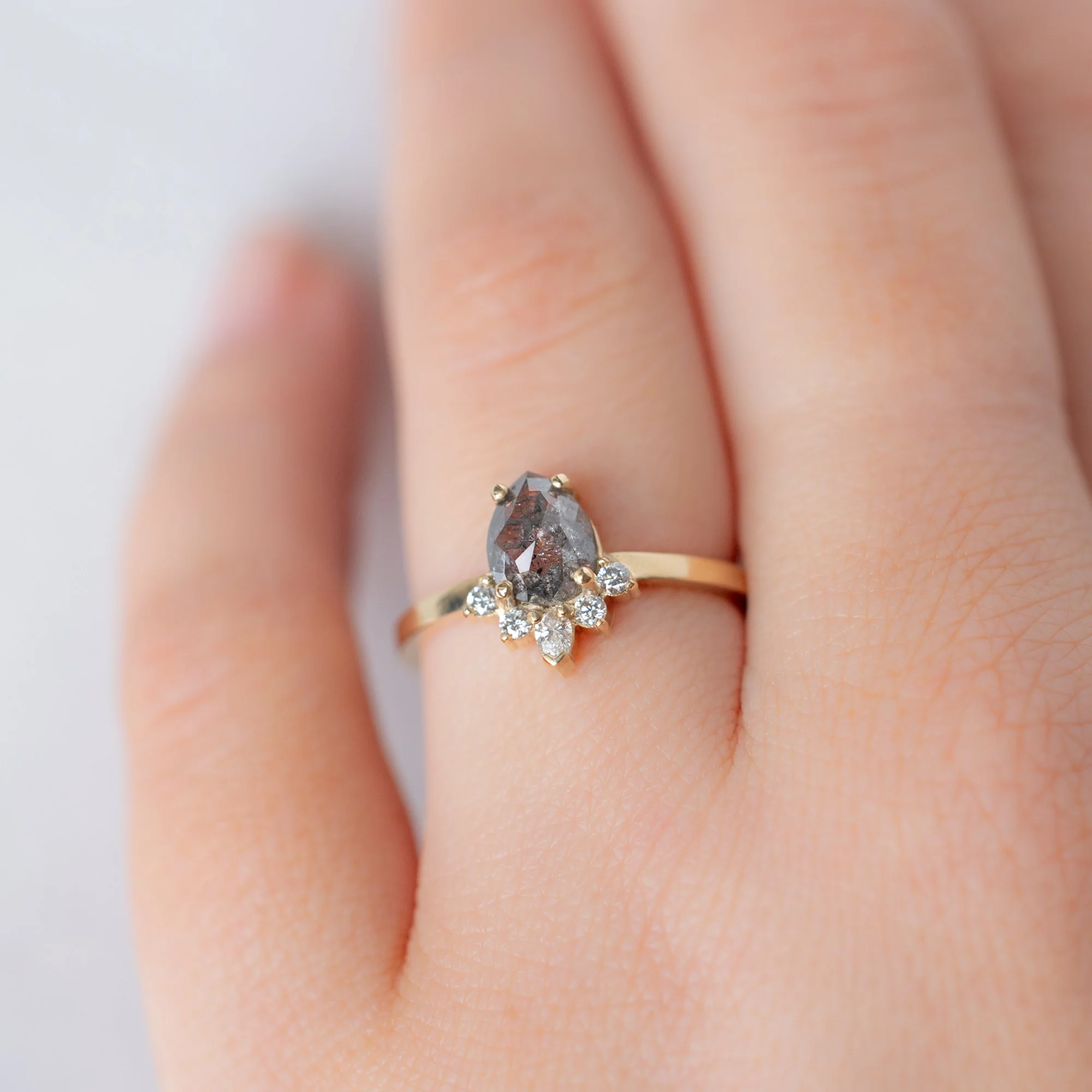 The Aster Ring | 0.95ct Pear Salt and Pepper Diamond in 14K Yellow Gold - Image 5