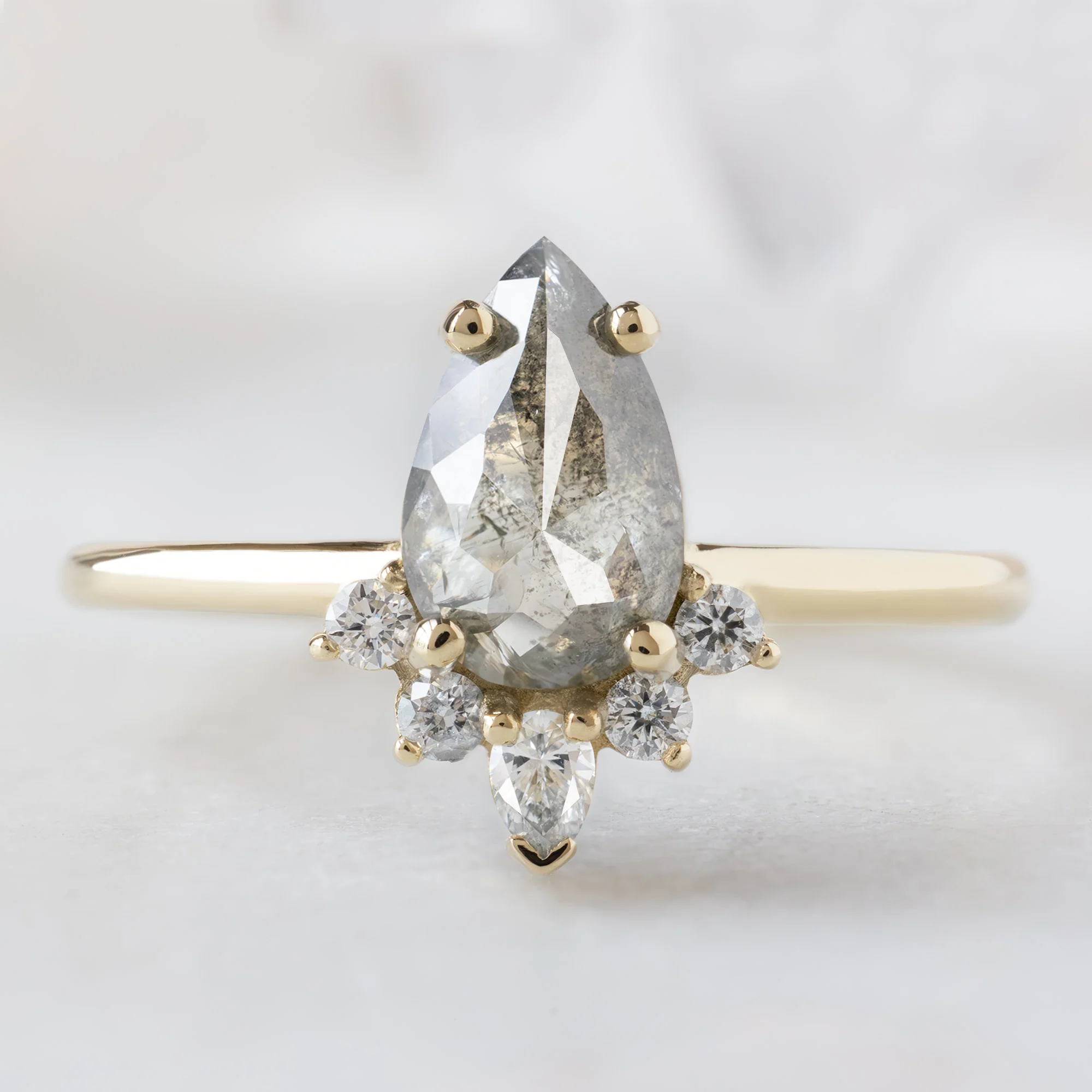 The Aster Ring | 1.01ct Pear Green Diamond in 14K Yellow Gold
