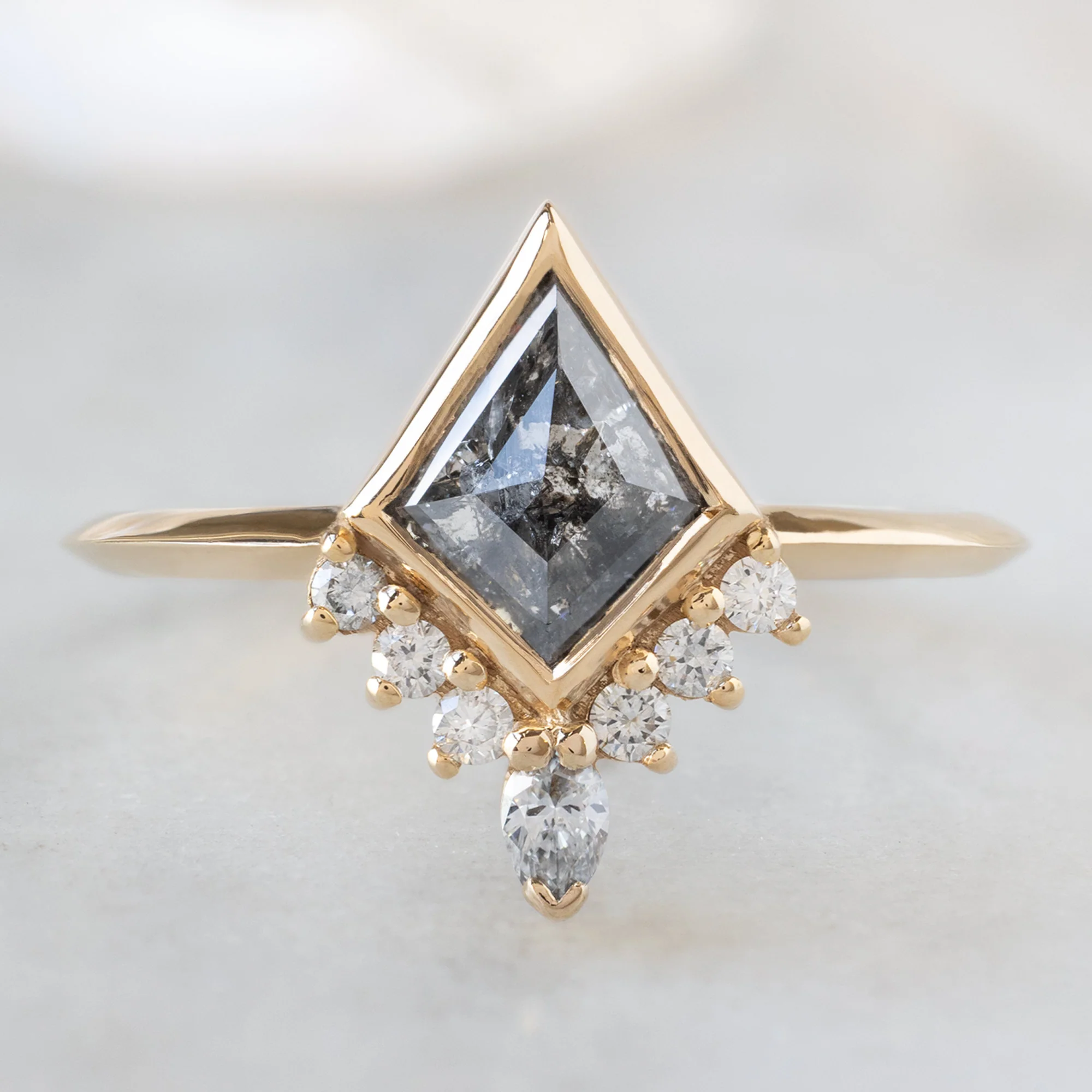 The Aster Ring | 1.02ct Kite Salt and Pepper Diamond in 14K Yellow Gold