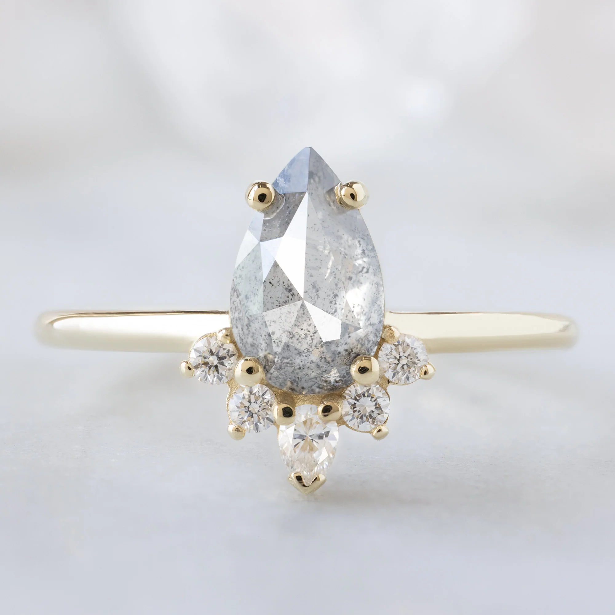 The Aster Ring | 1.10ct Pear Salt and Pepper Diamond in 14K Yellow Gold
