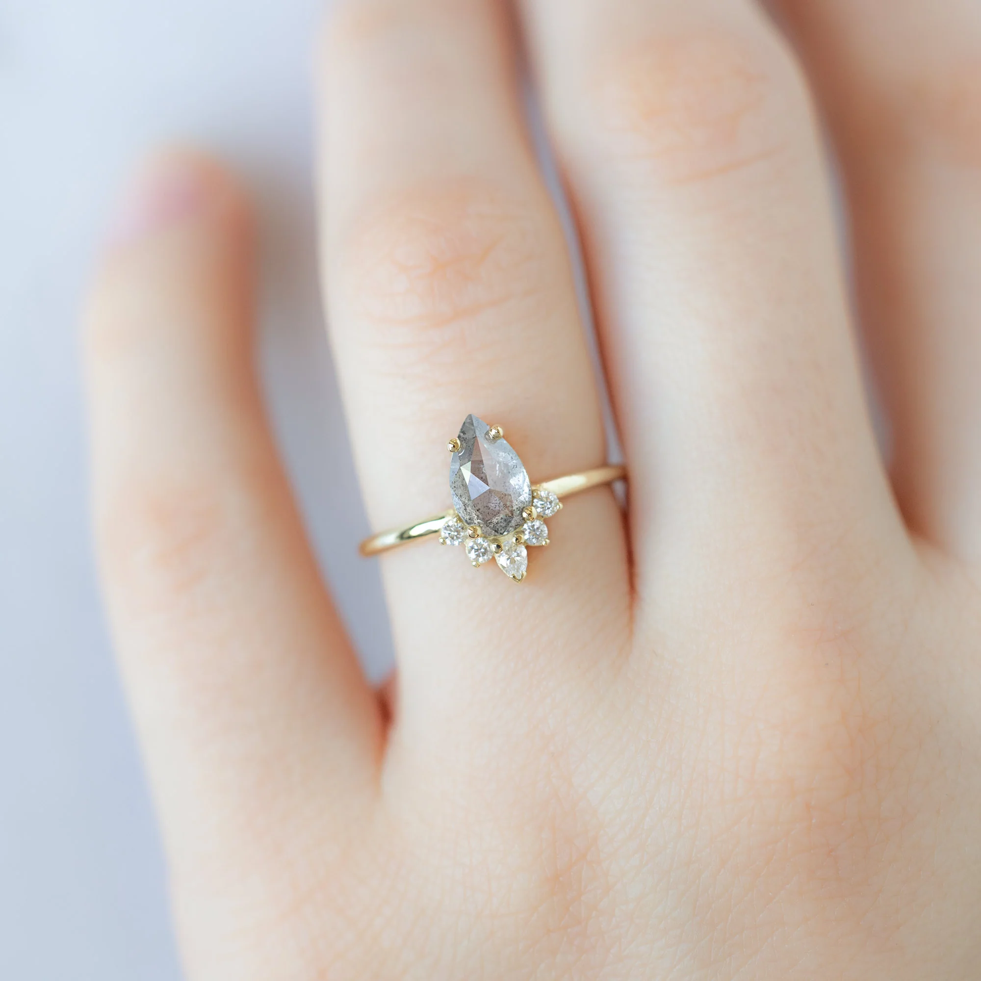 The Aster Ring | 1.10ct Pear Salt and Pepper Diamond in 14K Yellow Gold - Image 4