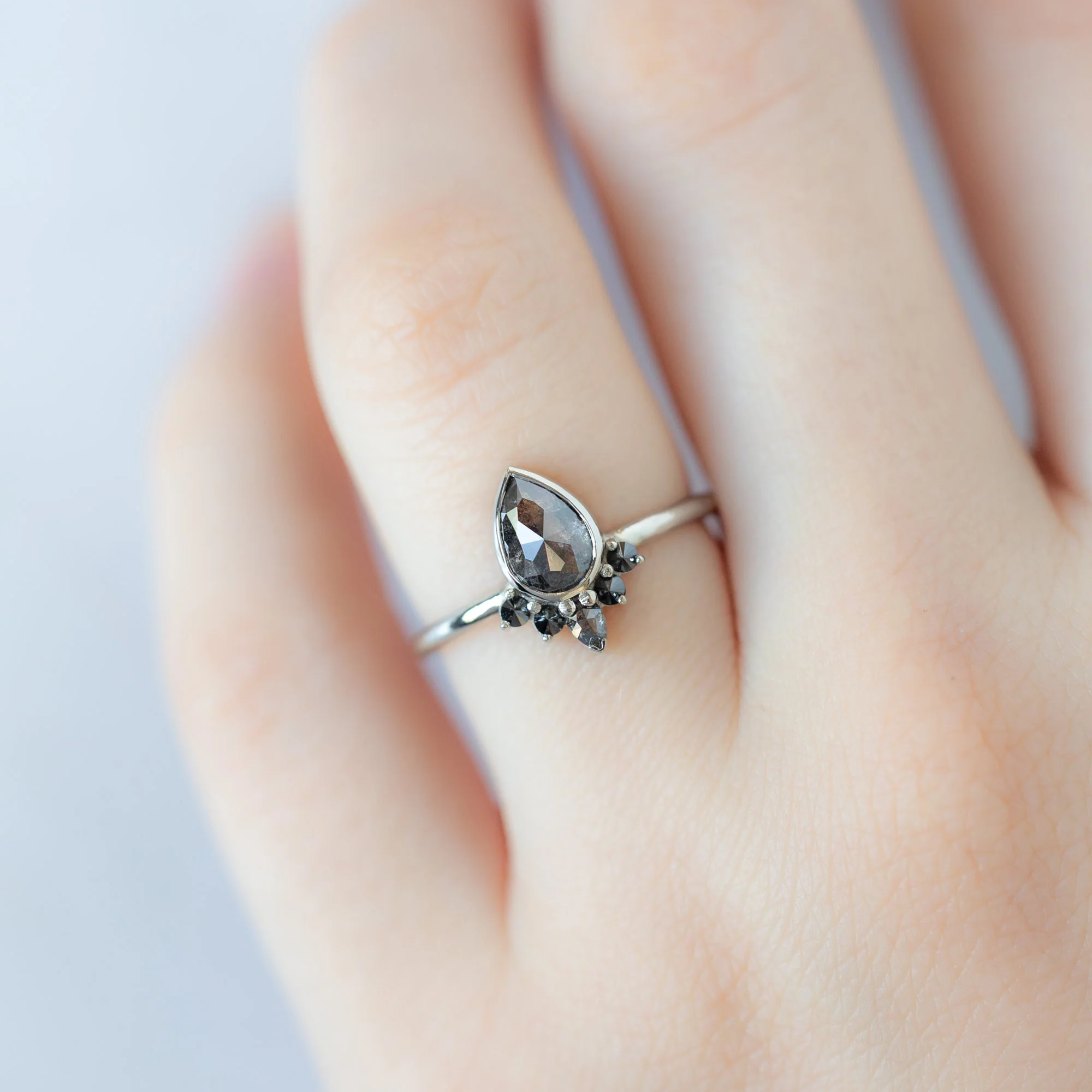 The Aster Ring | 1.12ct Pear Black Diamond in 14K White Gold - Image 4