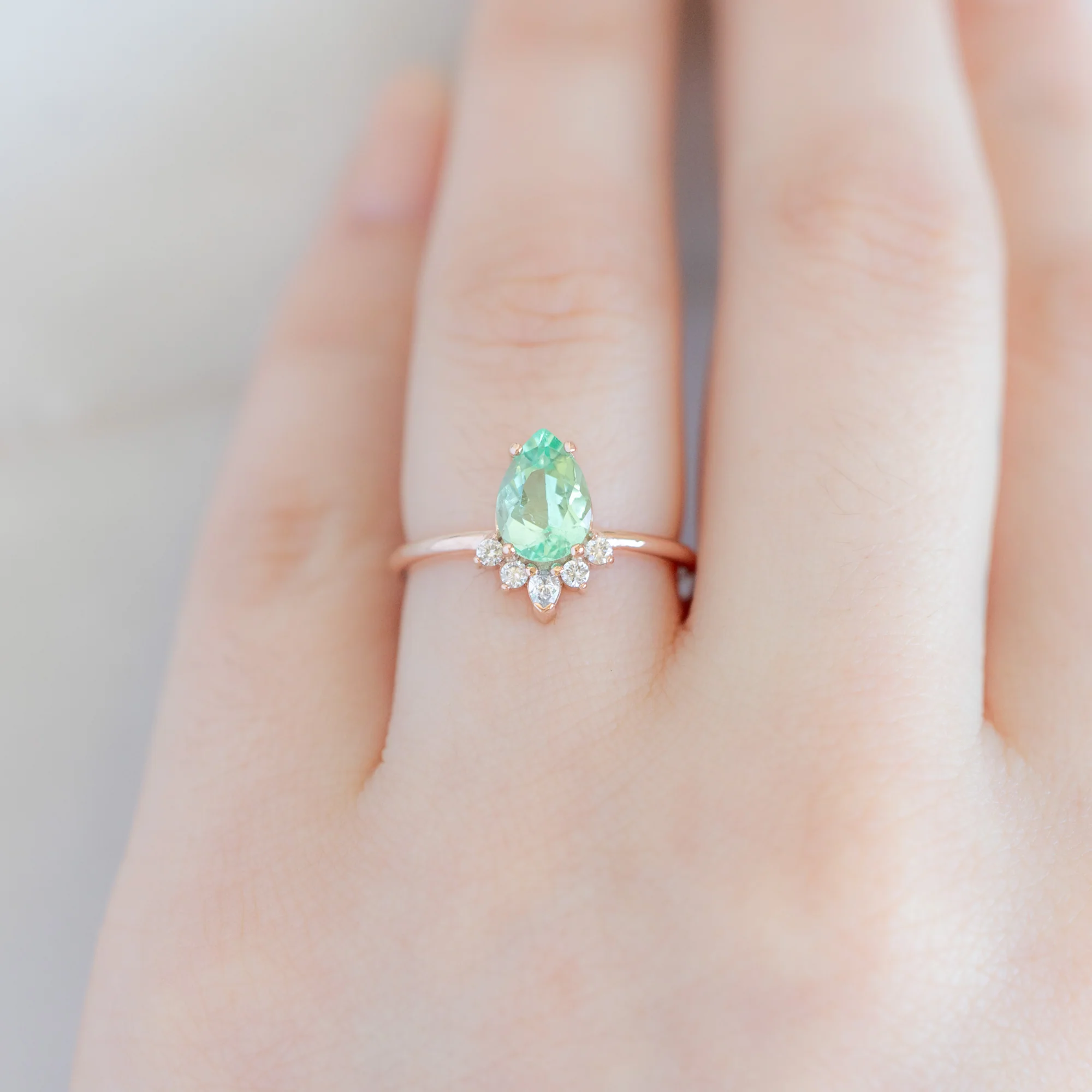 The Aster Ring | 1.15ct Pear Cut Emerald in 14K Rose Gold - Image 2