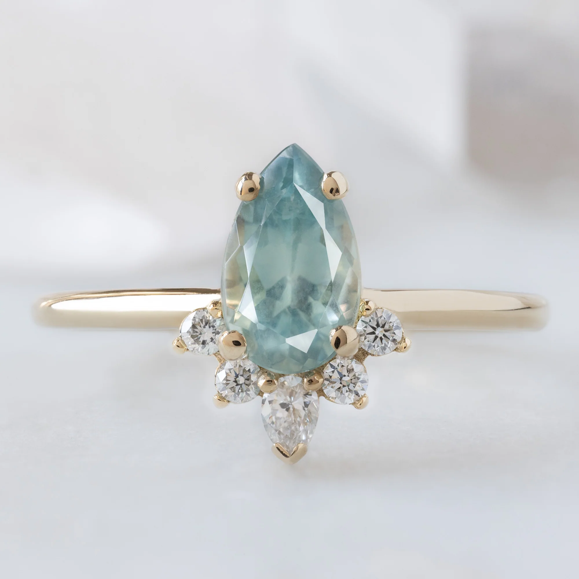 The Aster Ring | 1.18ct Pear Blue Sapphire in 14K Yellow Gold