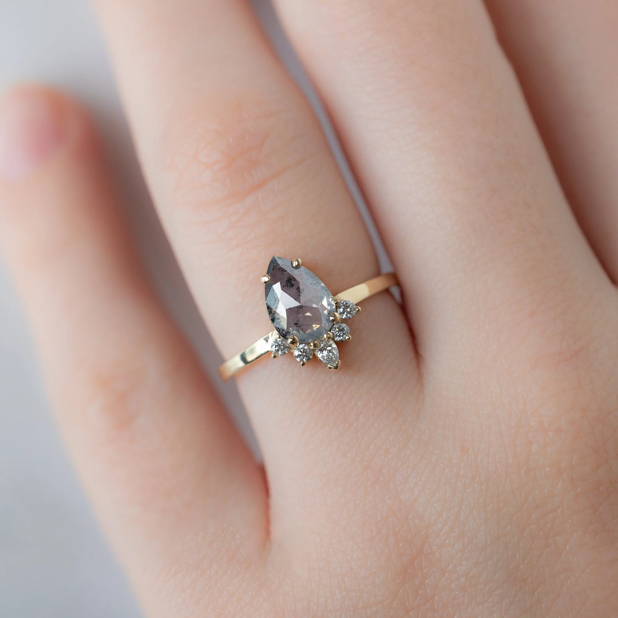 The Aster Ring | 1.19ct Pear Salt and Pepper Diamond in 14K Yellow Gold - Image 4