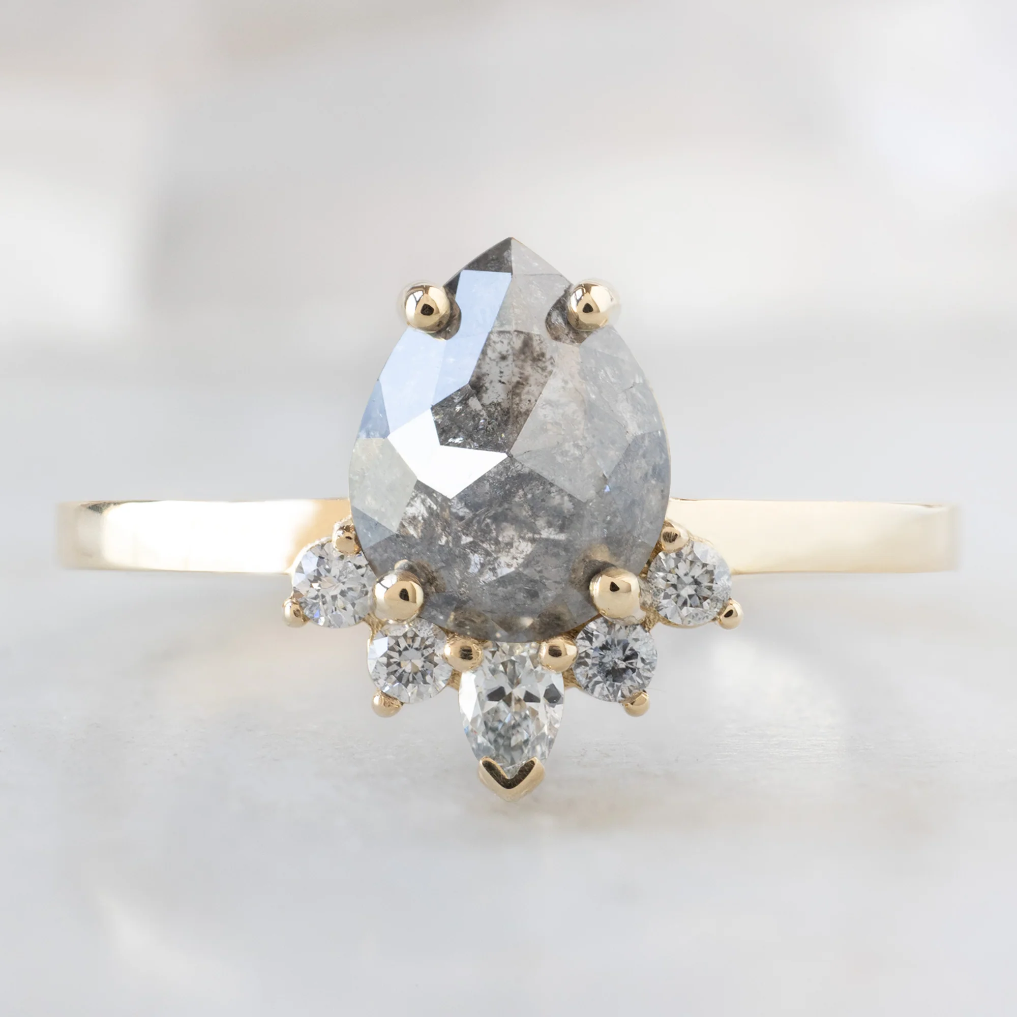 The Aster Ring | 1.31ct Pear Salt and Pepper Diamond in 14K Yellow Gold