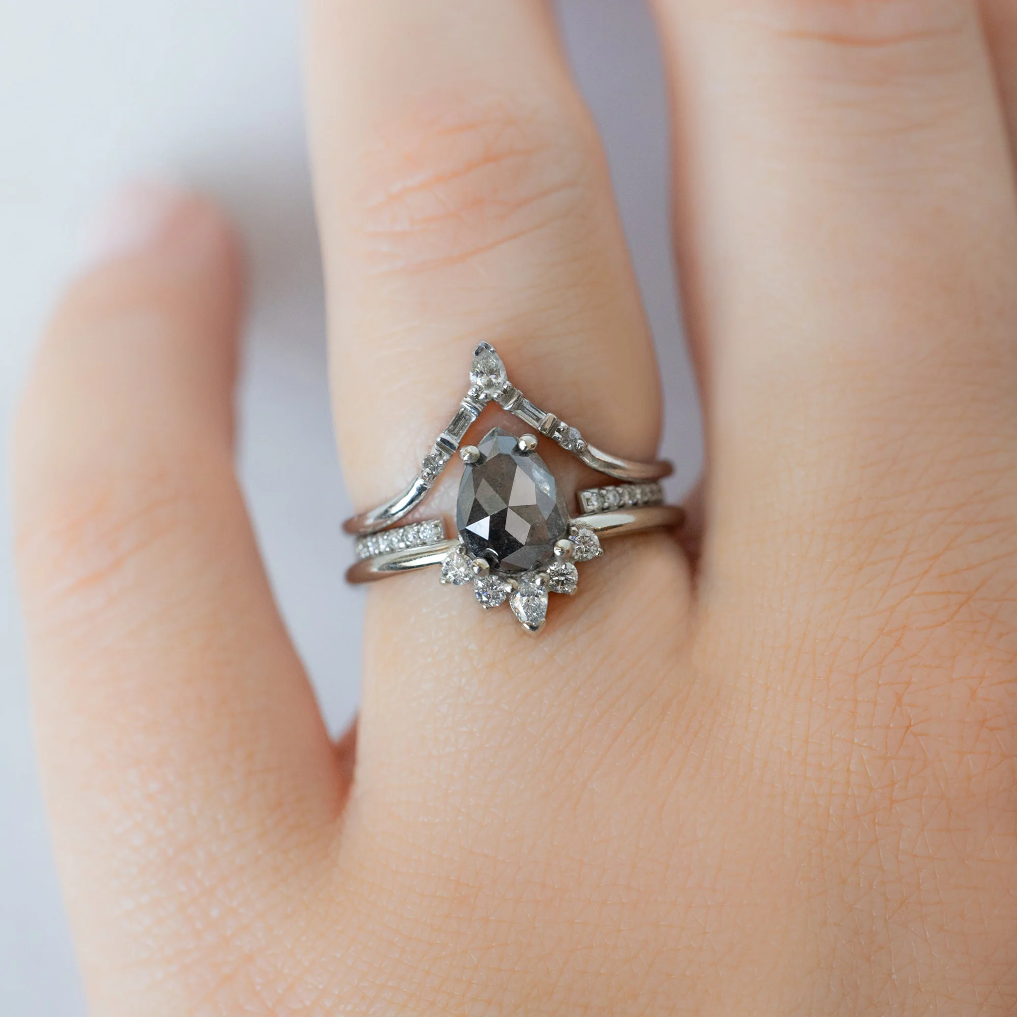 The Aster Ring | 1.32ct Pear Black Diamond in 14K White Gold - Image 2