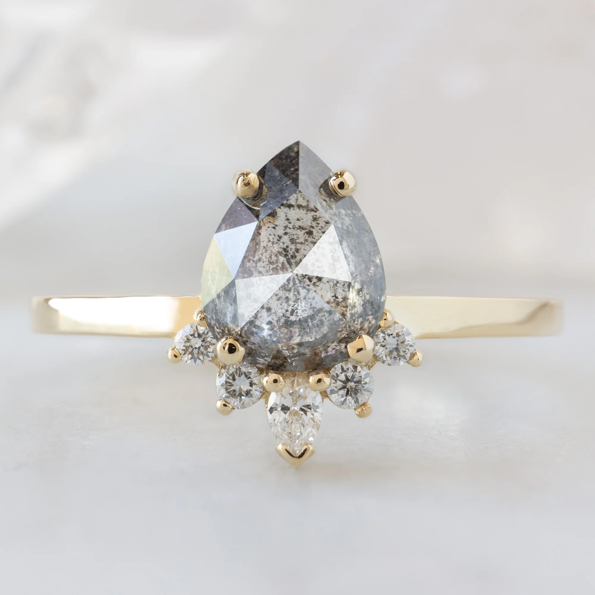 The Aster Ring | 1.35ct Pear Salt and Pepper Diamond in 14K Yellow Gold