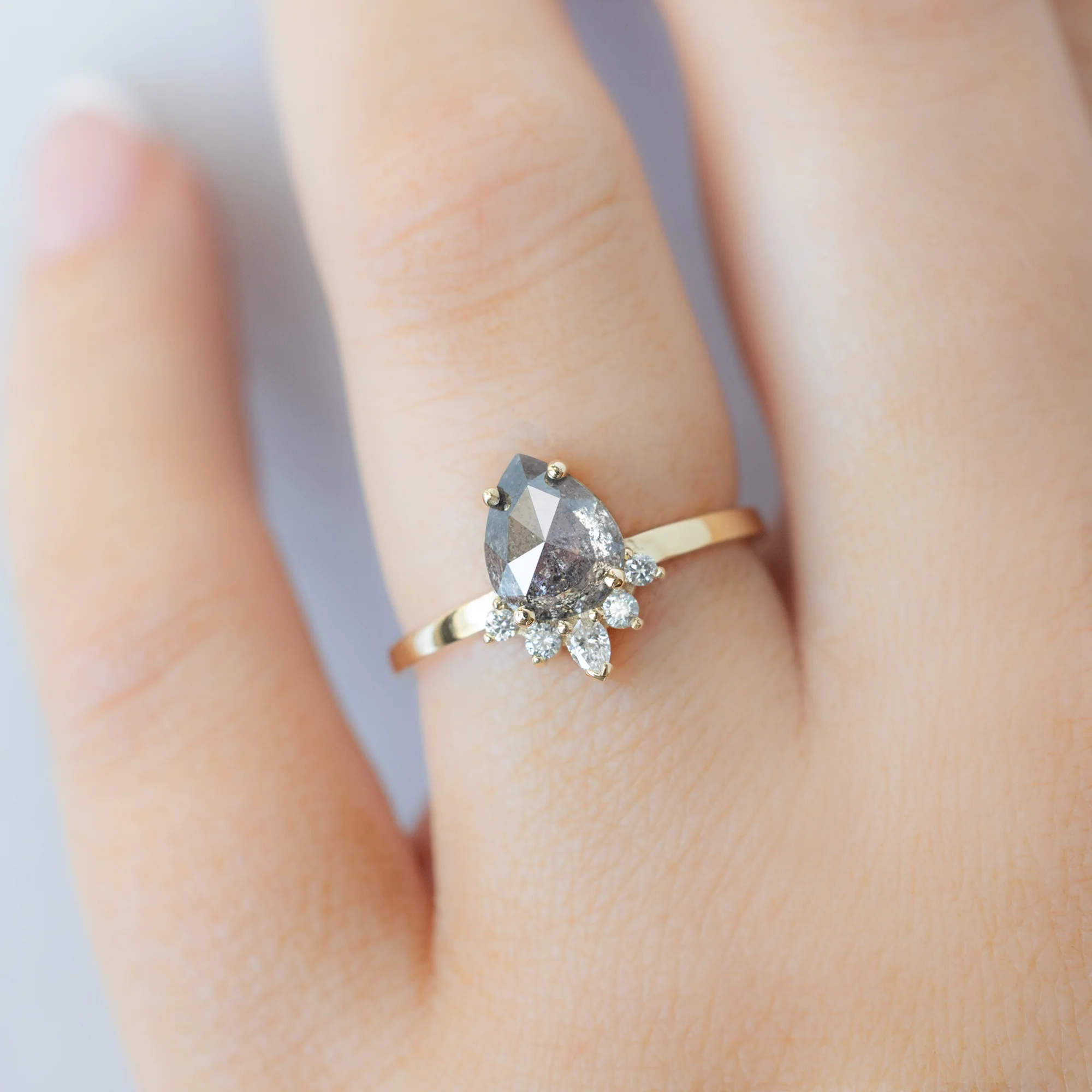 The Aster Ring | 1.35ct Pear Salt and Pepper Diamond in 14K Yellow Gold - Image 4
