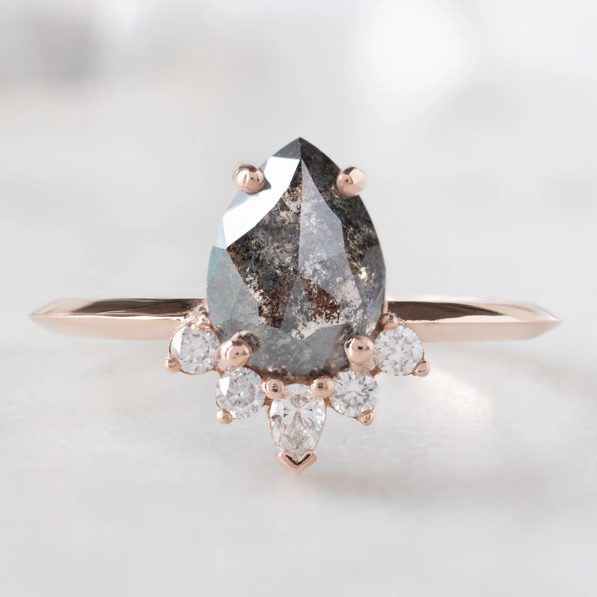 The Aster Ring | 1.41ct Pear Black Diamond in 14K Rose Gold