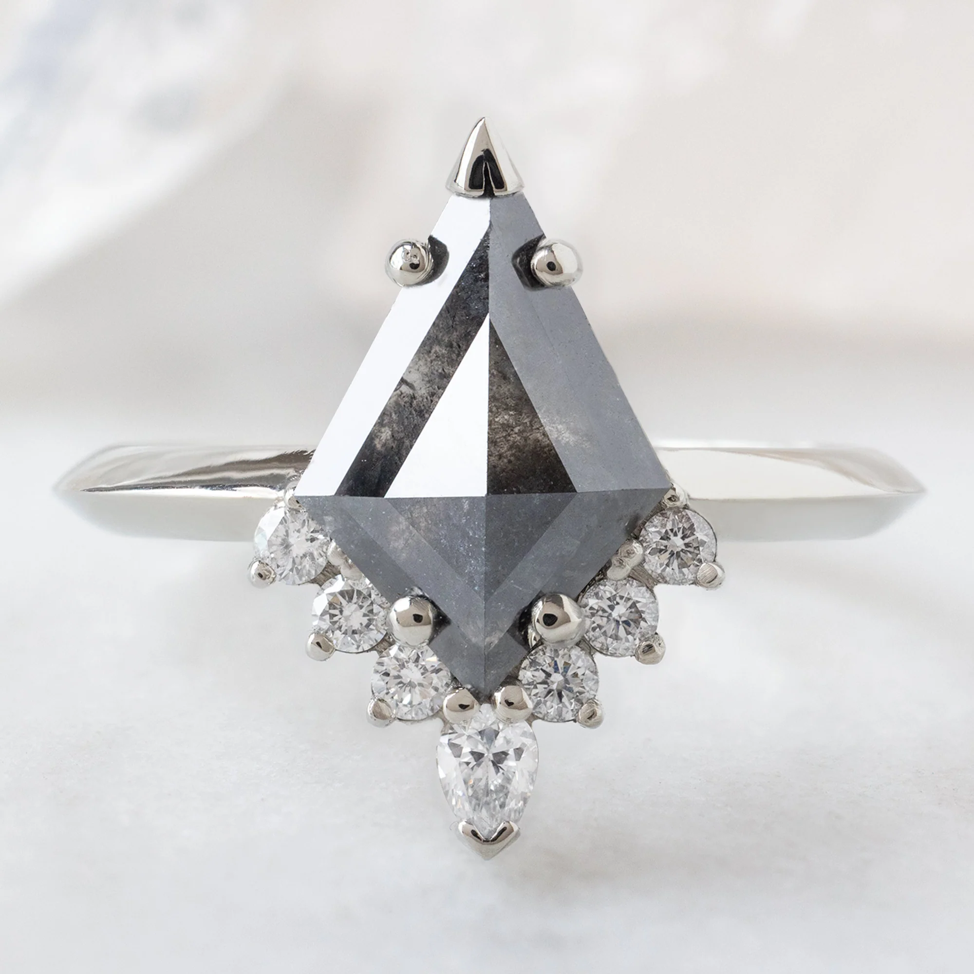 The Aster Ring | 1.44ct Kite Black Diamond in 14K White Gold