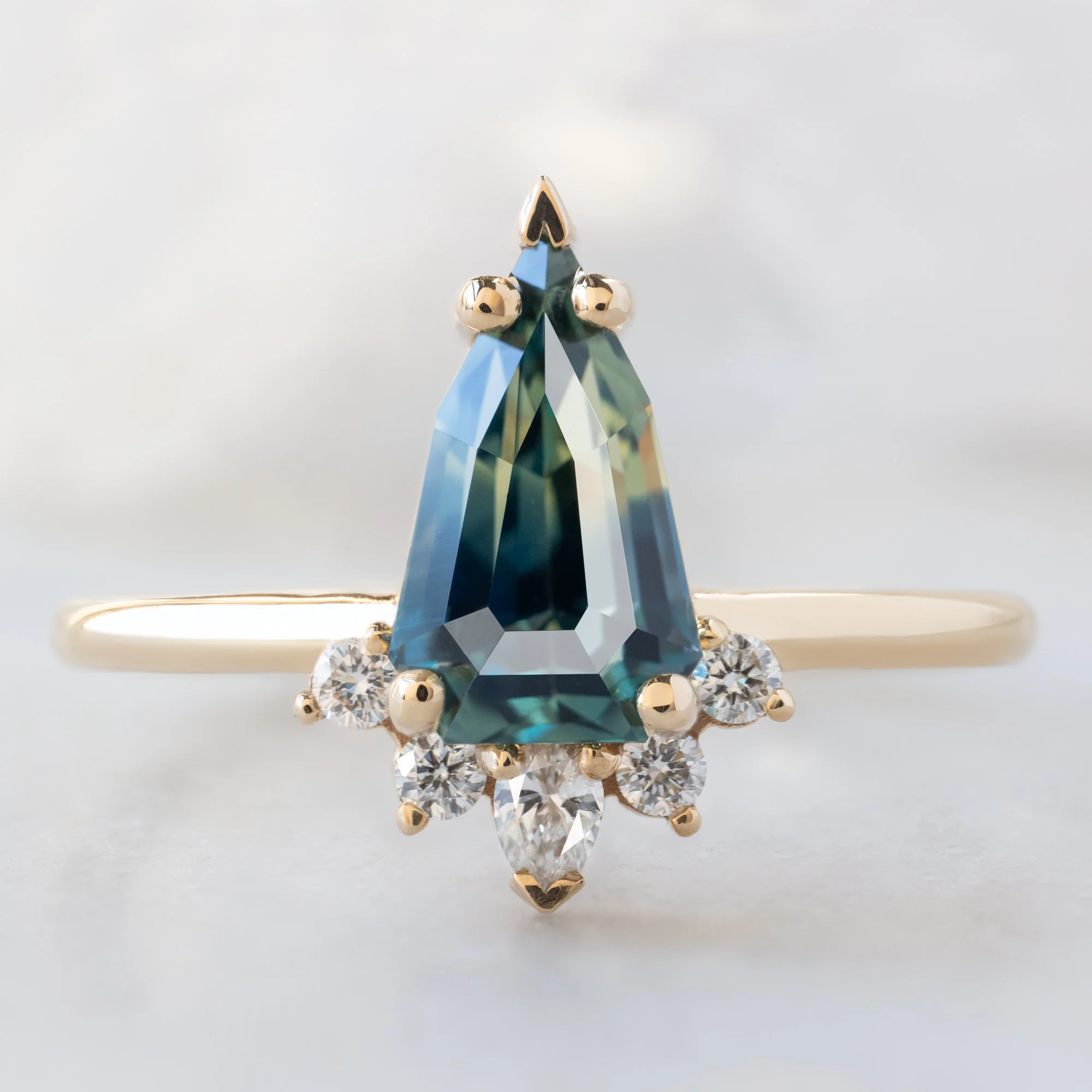 The Aster Ring | 1.56ct Geometric Montana Parti Sapphire in 14K Yellow Gold