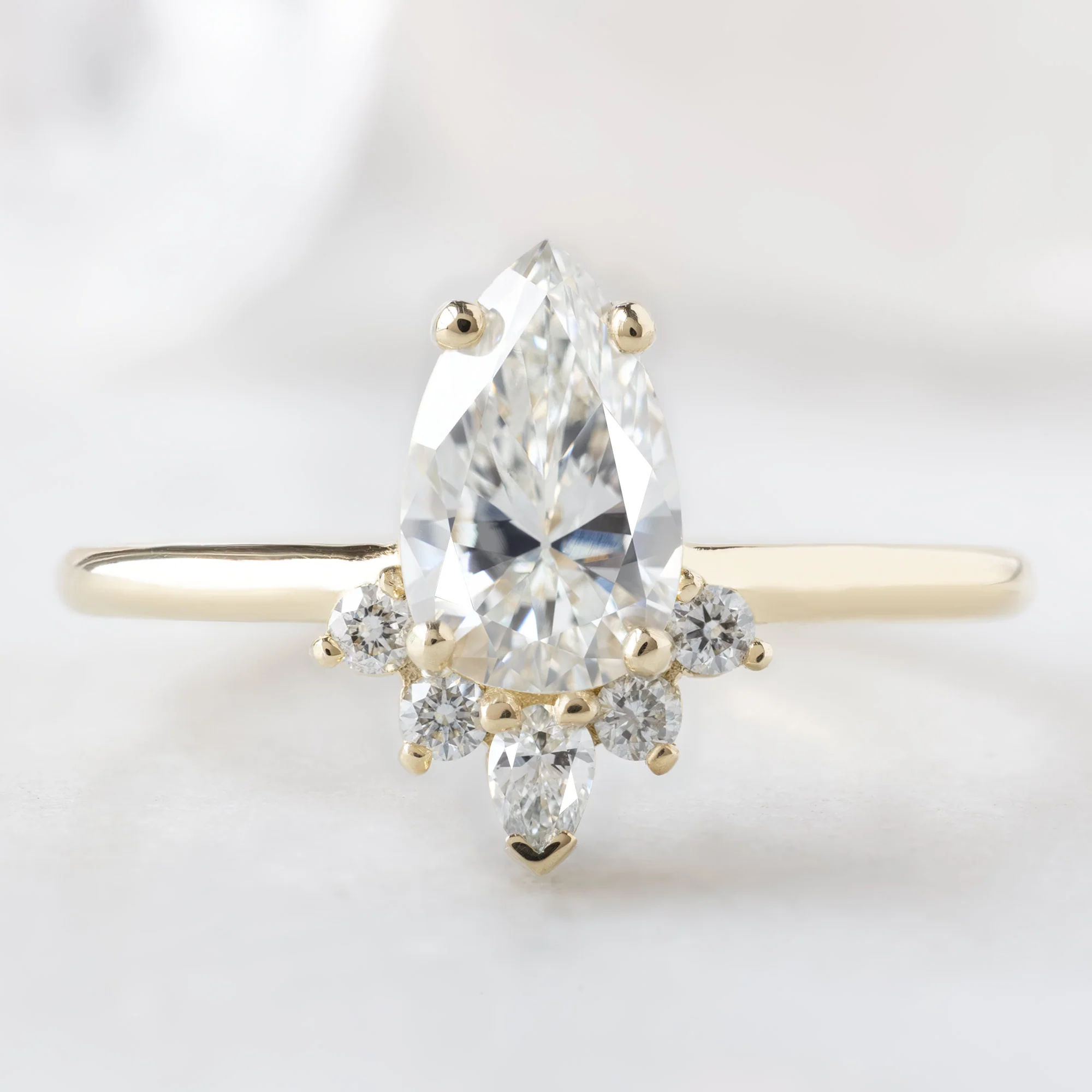 The Aster Ring | .83ct Natural Pear White Diamond in 14K Yellow Gold