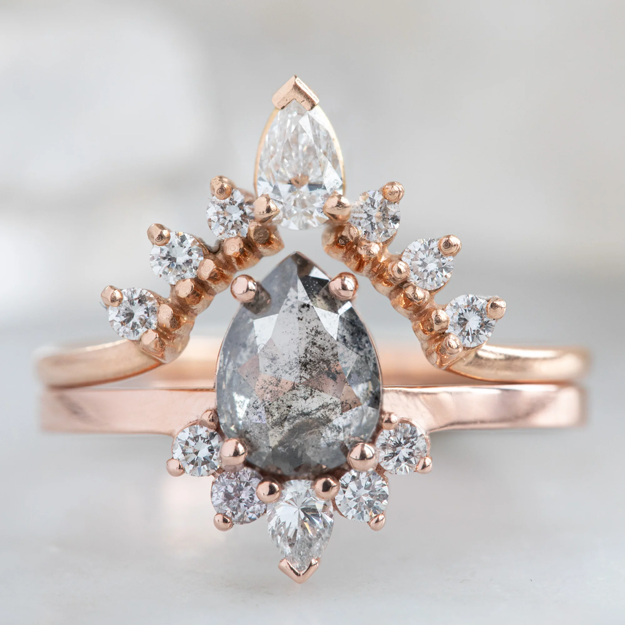 The Aster Ring | Build Your Own Pear Salt and Pepper Diamond Engagement Ring - Image 8