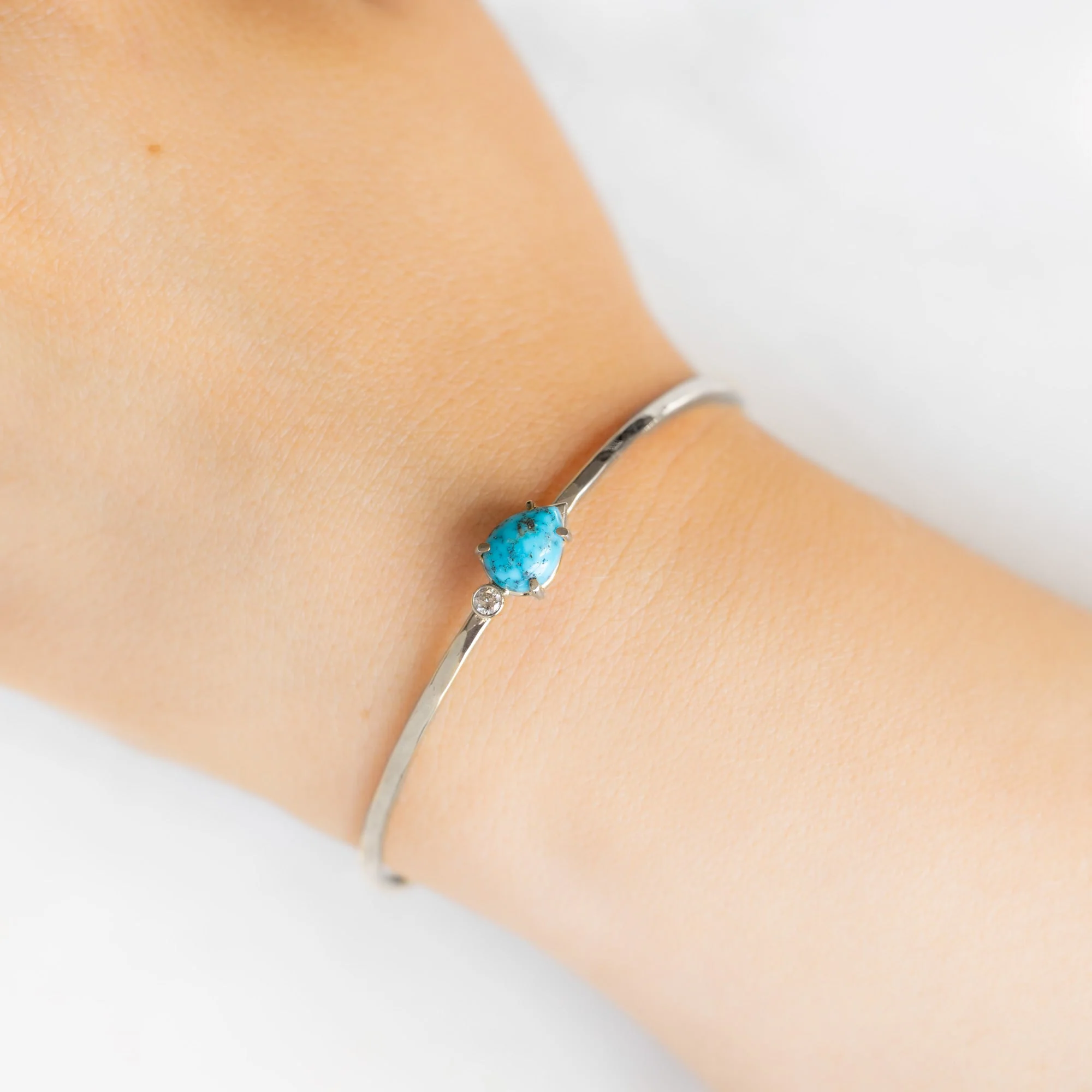 The Asymmetrical Turquoise + Diamond Cuff Bracelet | Yellow Gold or Sterling Silver - Image 2