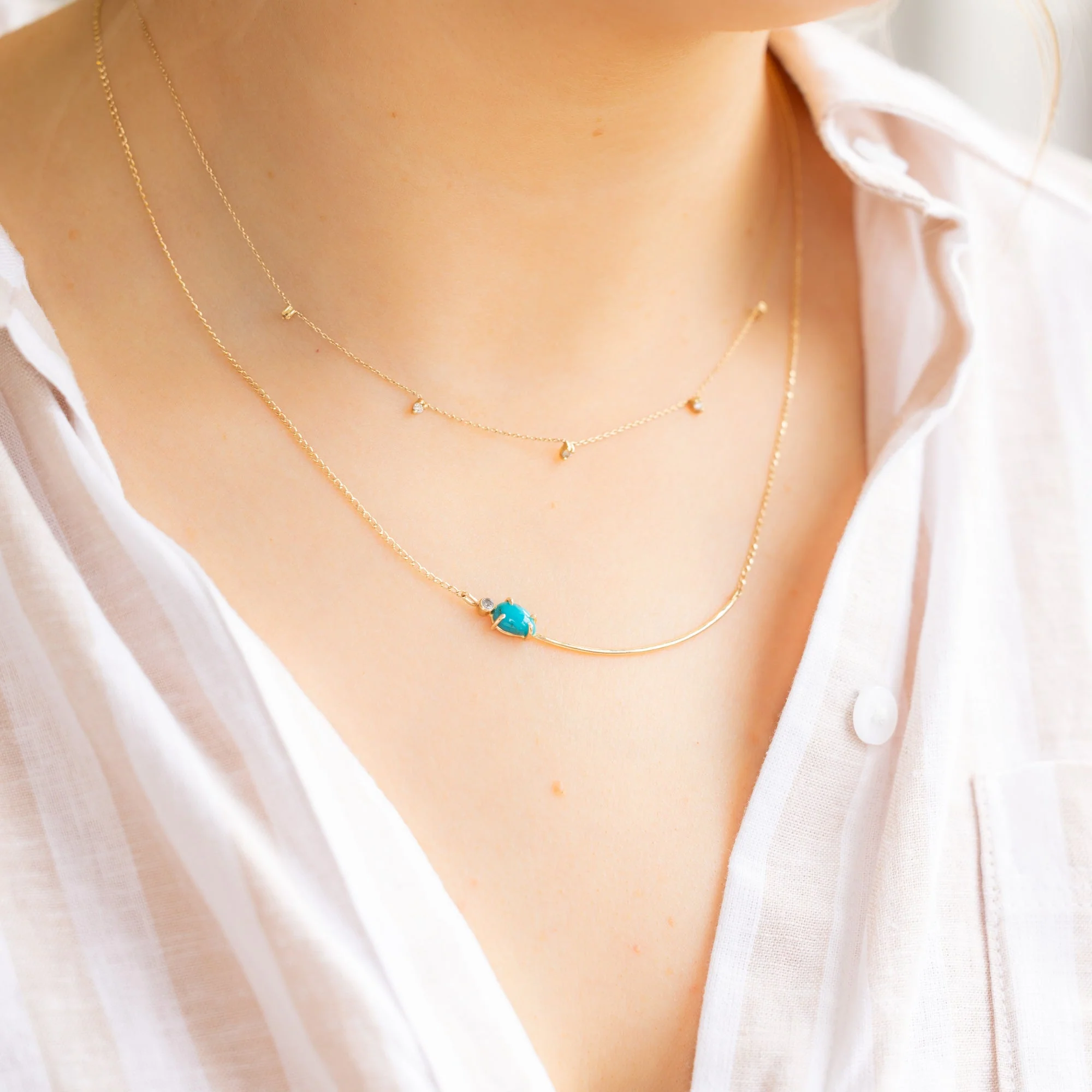The Asymmetrical Turquoise + Diamond Necklace | Yellow Gold or Sterling Silver - Image 3