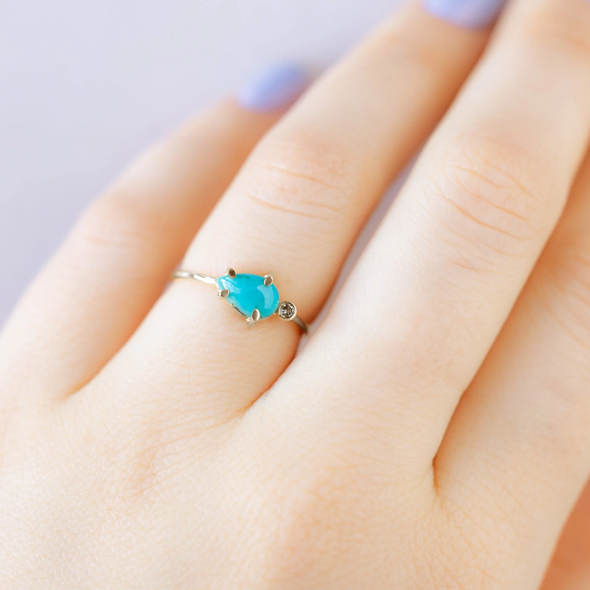 The Asymmetrical Turquoise + Diamond Ring | Yellow, Rose or Sterling Silver - Image 2