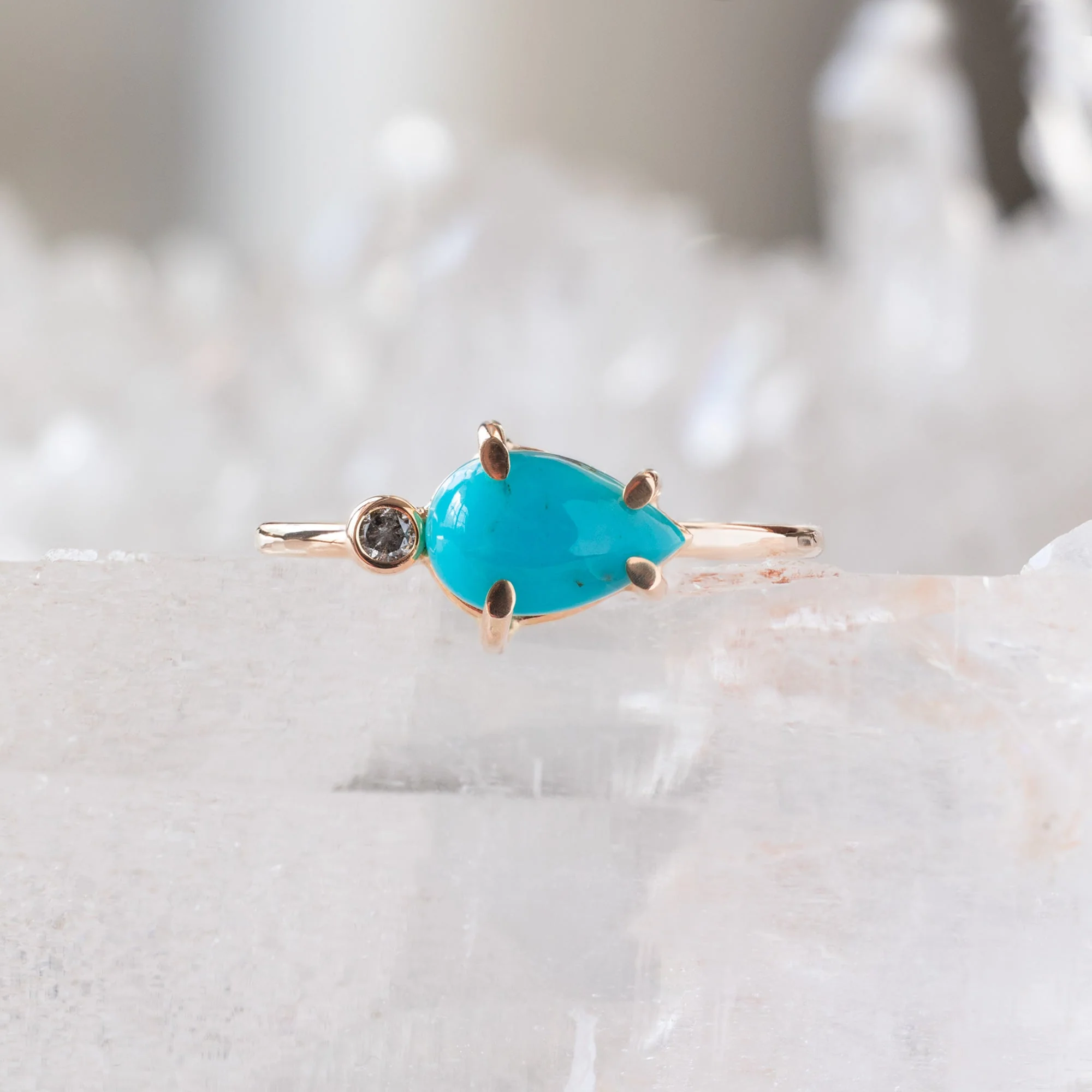 The Asymmetrical Turquoise + Diamond Ring | Yellow, Rose or Sterling Silver - Image 4