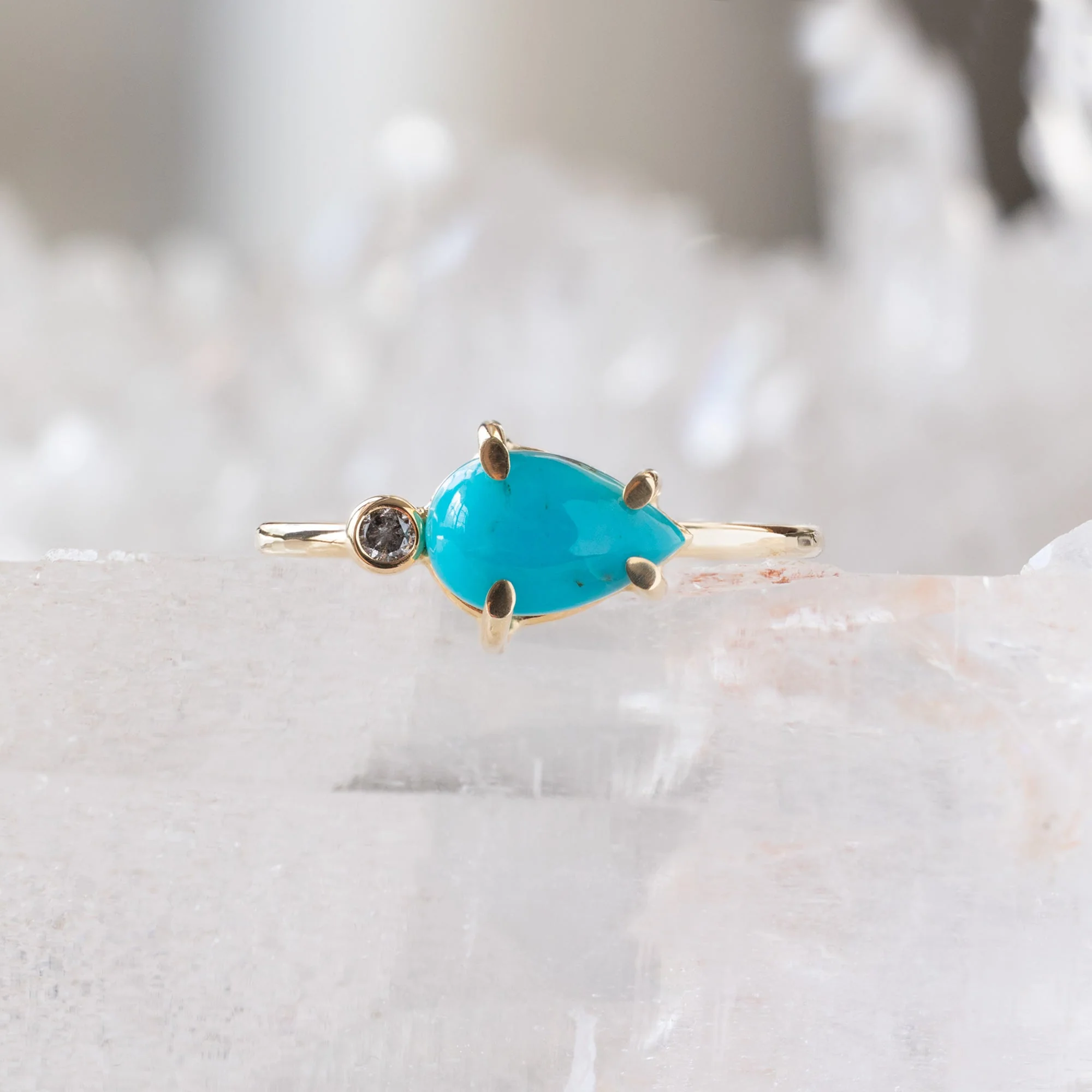 The Asymmetrical Turquoise + Diamond Ring | Yellow, Rose or Sterling Silver - Image 7