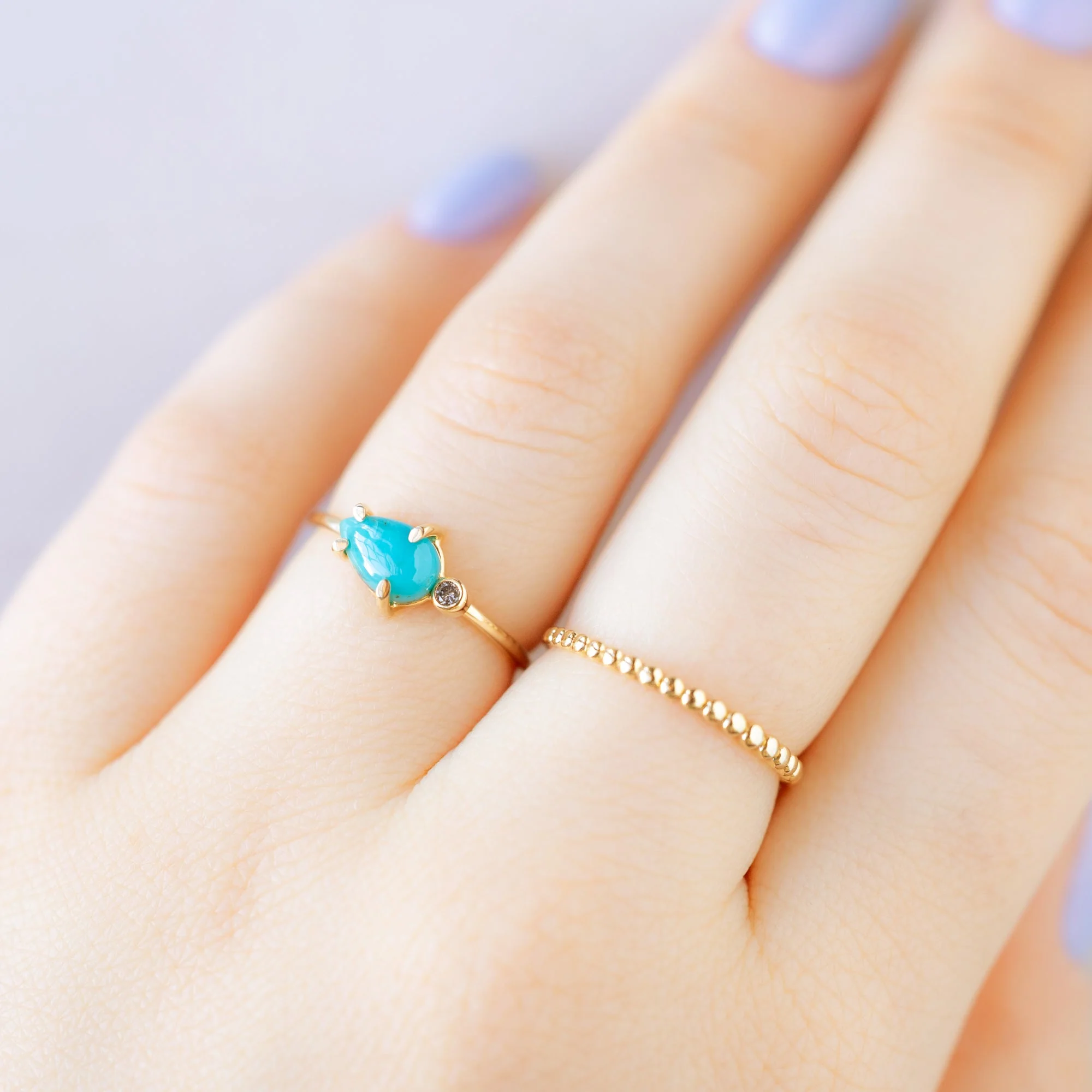 The Asymmetrical Turquoise + Diamond Ring | Yellow, Rose or Sterling Silver - Image 9