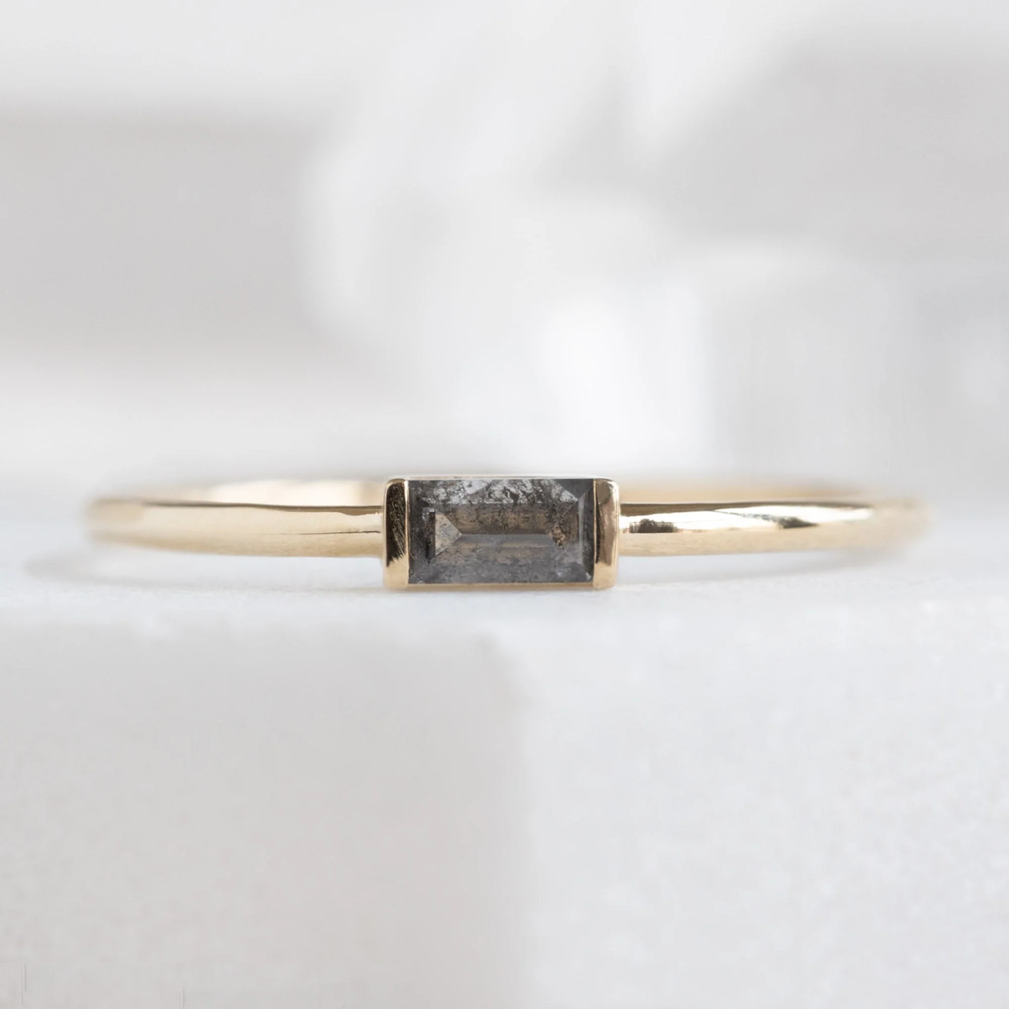 The Baguette Salt and Pepper Diamond Line Ring | Yellow, Rose or White Gold - Image 3
