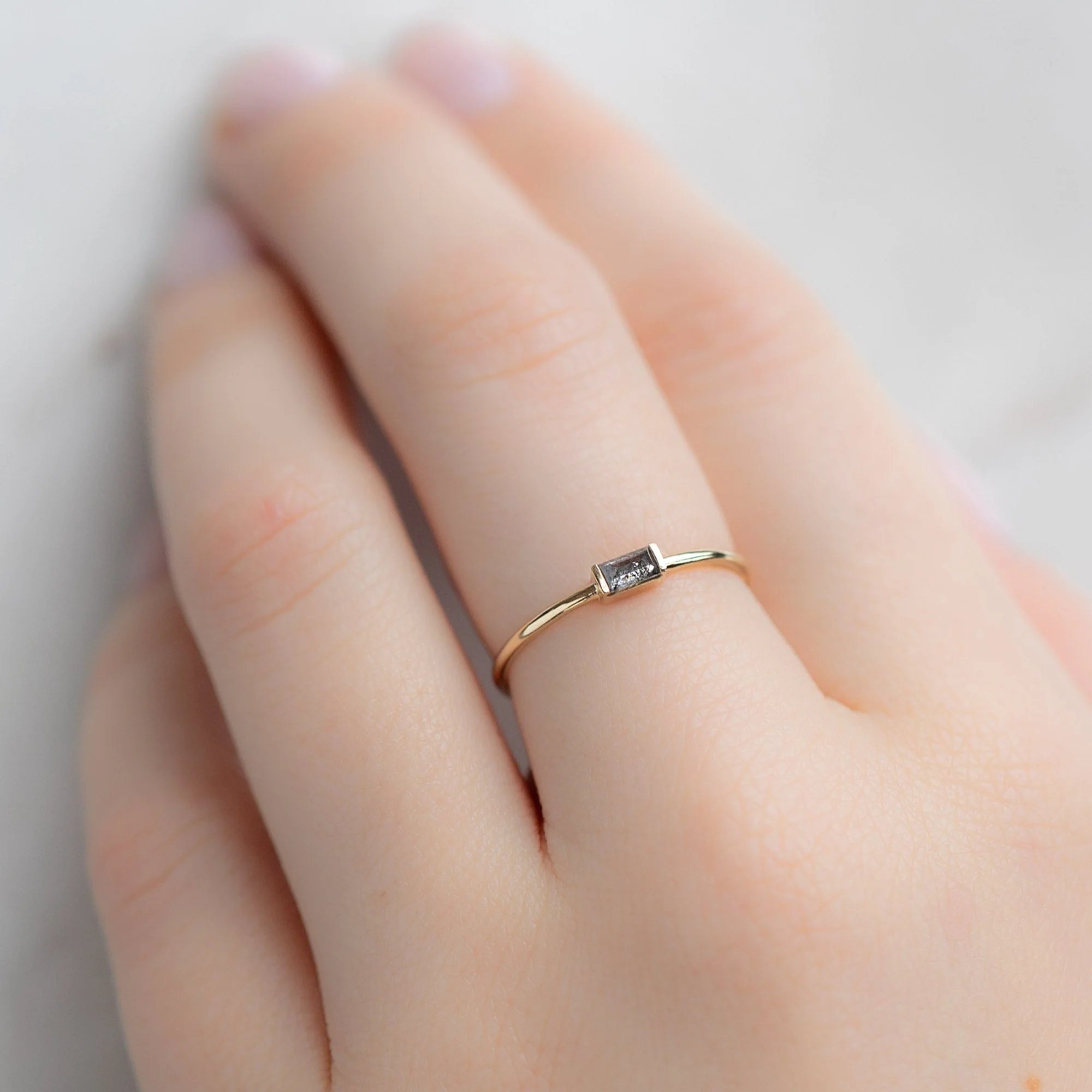 The Baguette Salt and Pepper Diamond Line Ring | Yellow, Rose or White Gold - Image 4