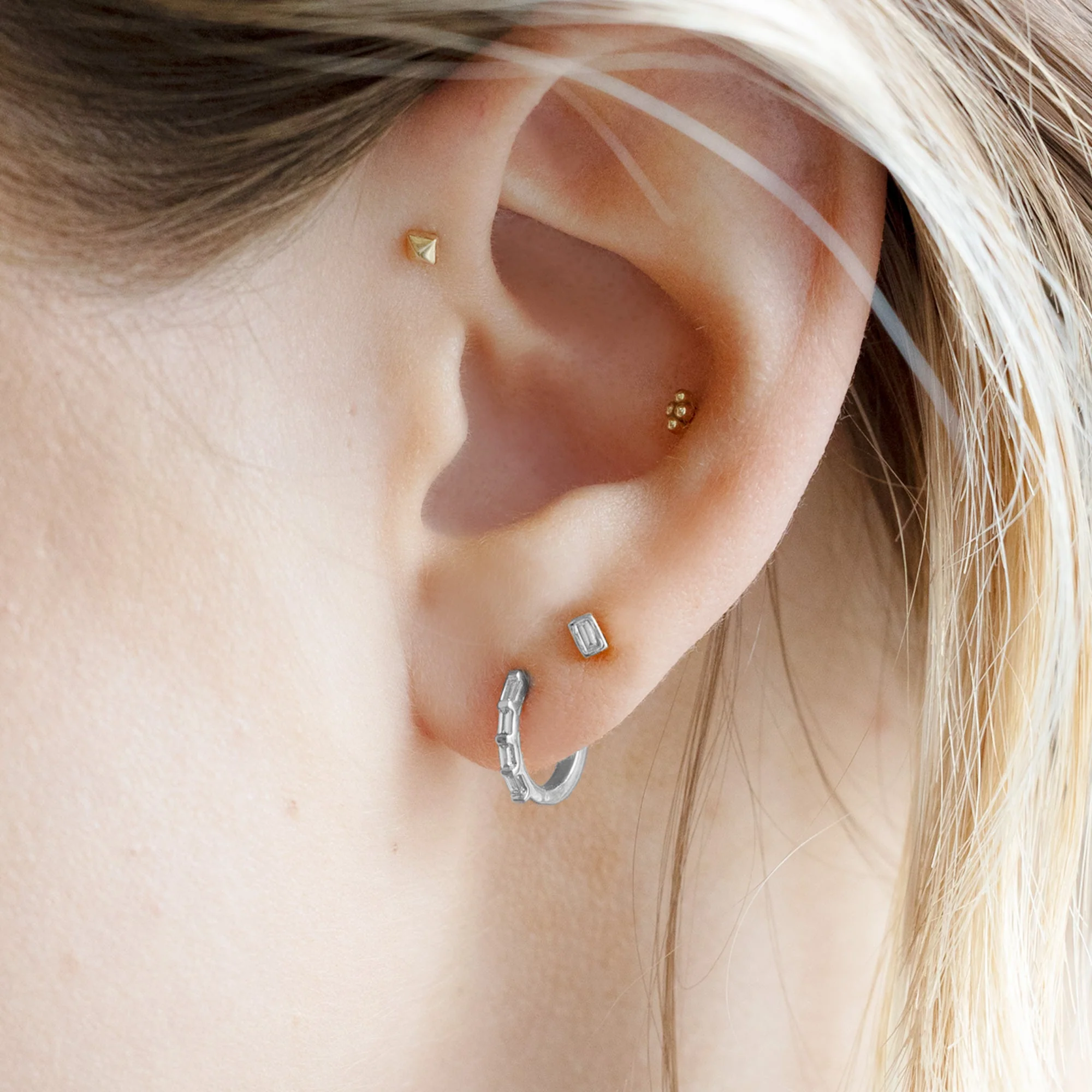 The Baguette White Diamond Huggie Hoops | Yellow, Rose or White Gold - Image 8