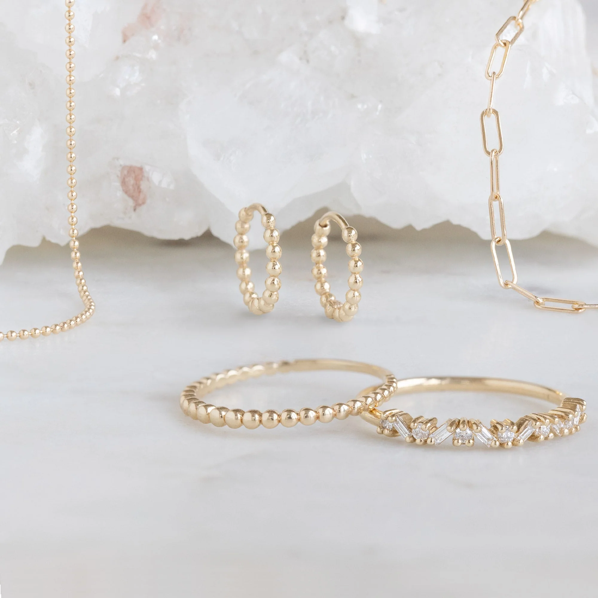 The Beaded Huggie Hoops | Yellow, Rose or White Gold - Image 4