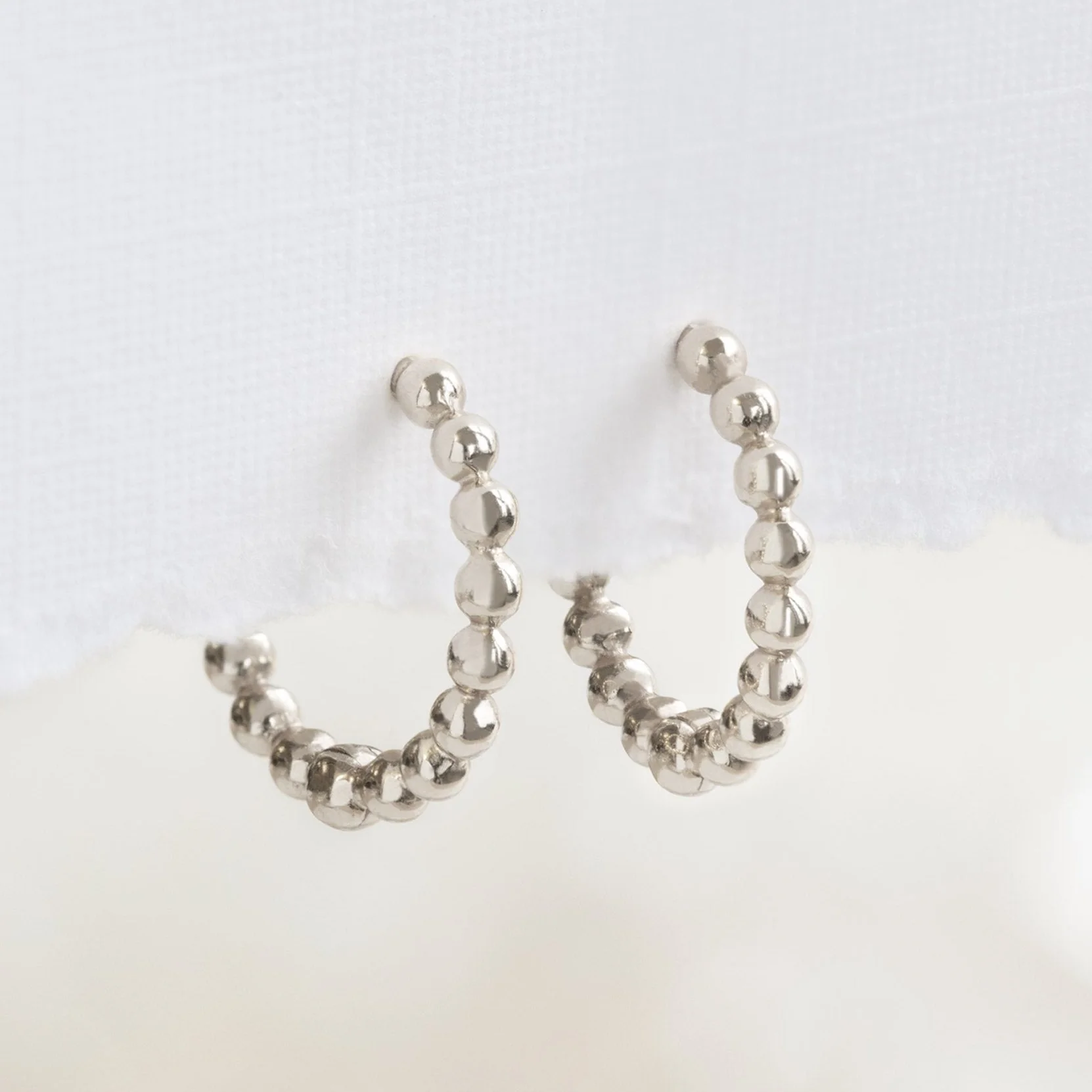 The Beaded Huggie Hoops | Yellow, Rose or White Gold - Image 8