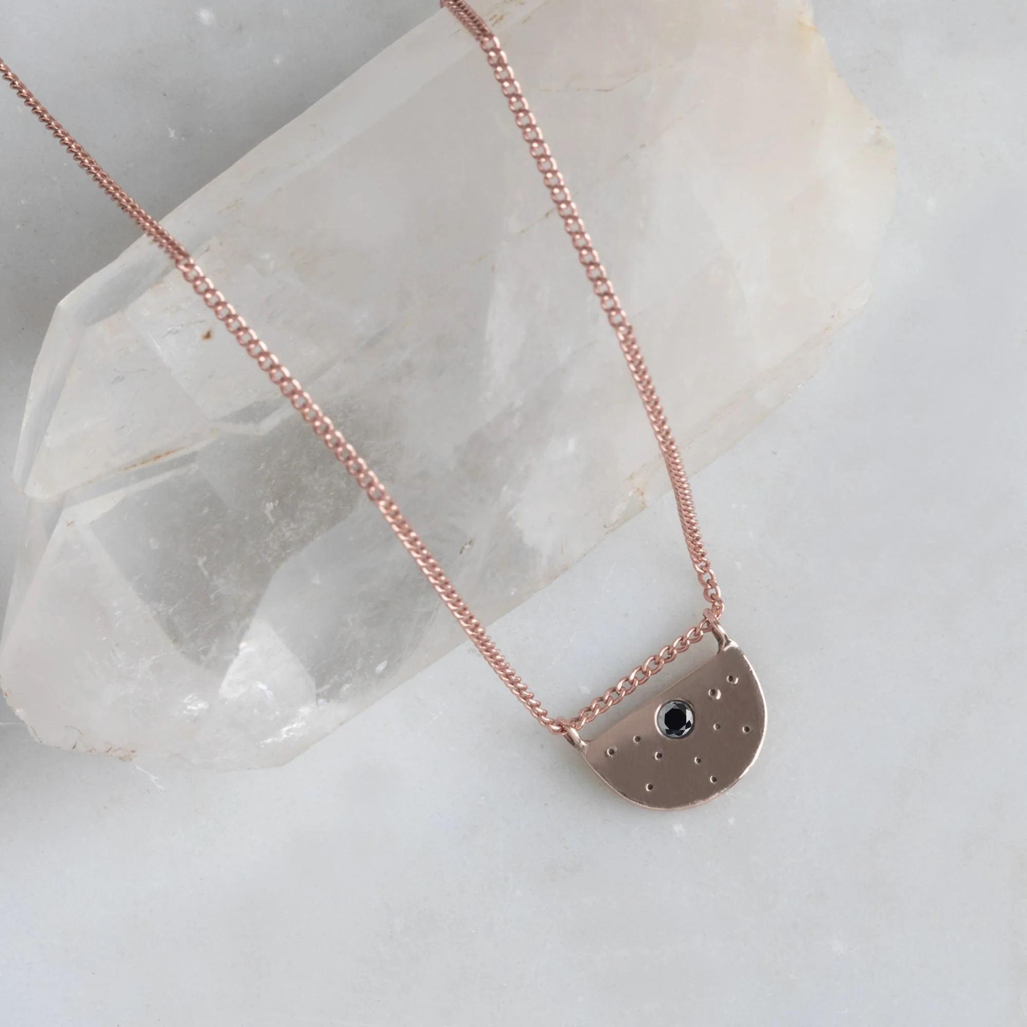 The Black Diamond Half Moon Stardust Necklace | Yellow, Rose or Sterling Silver - Image 3