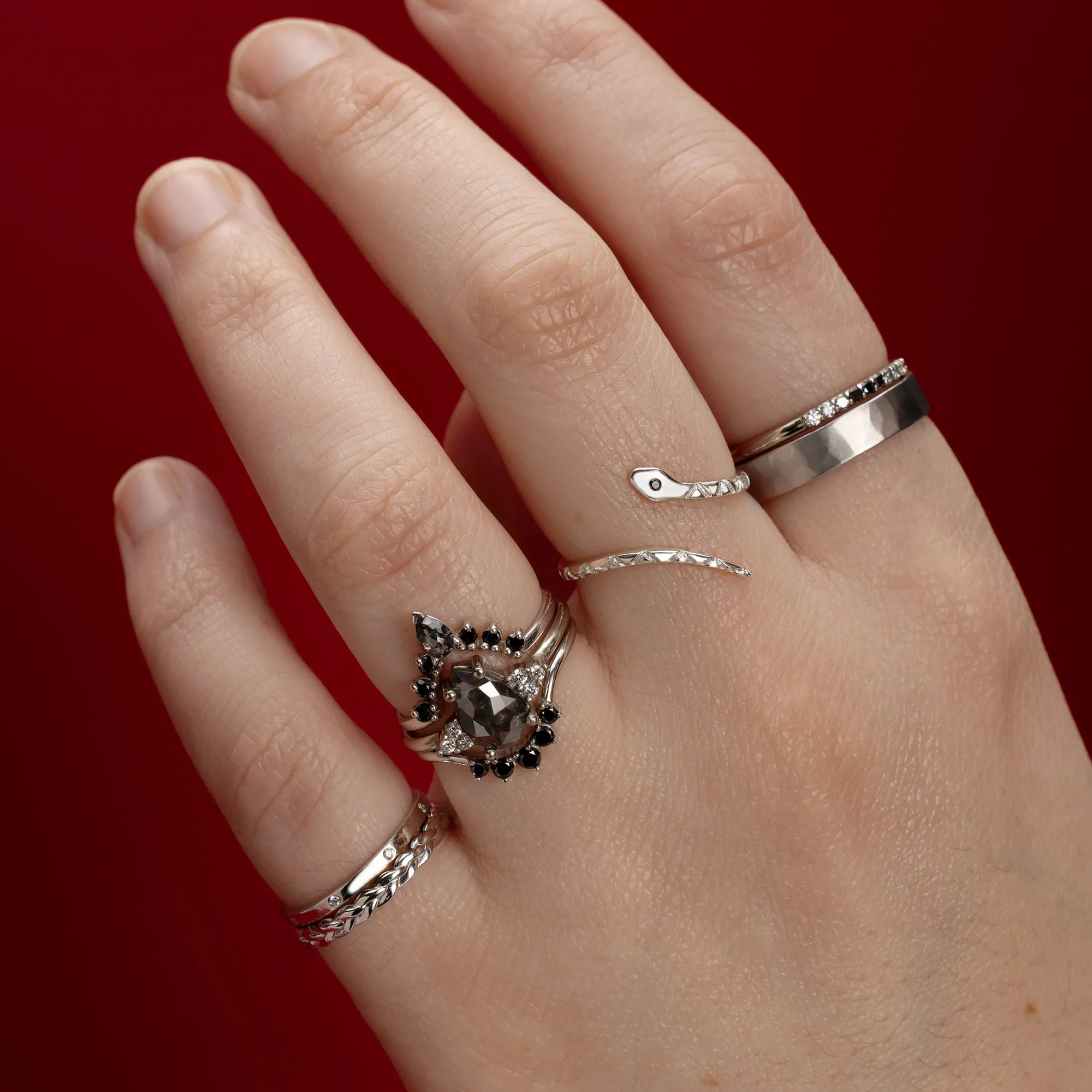 The Black Diamond Serpent Ring | Sterling Silver - Image 2