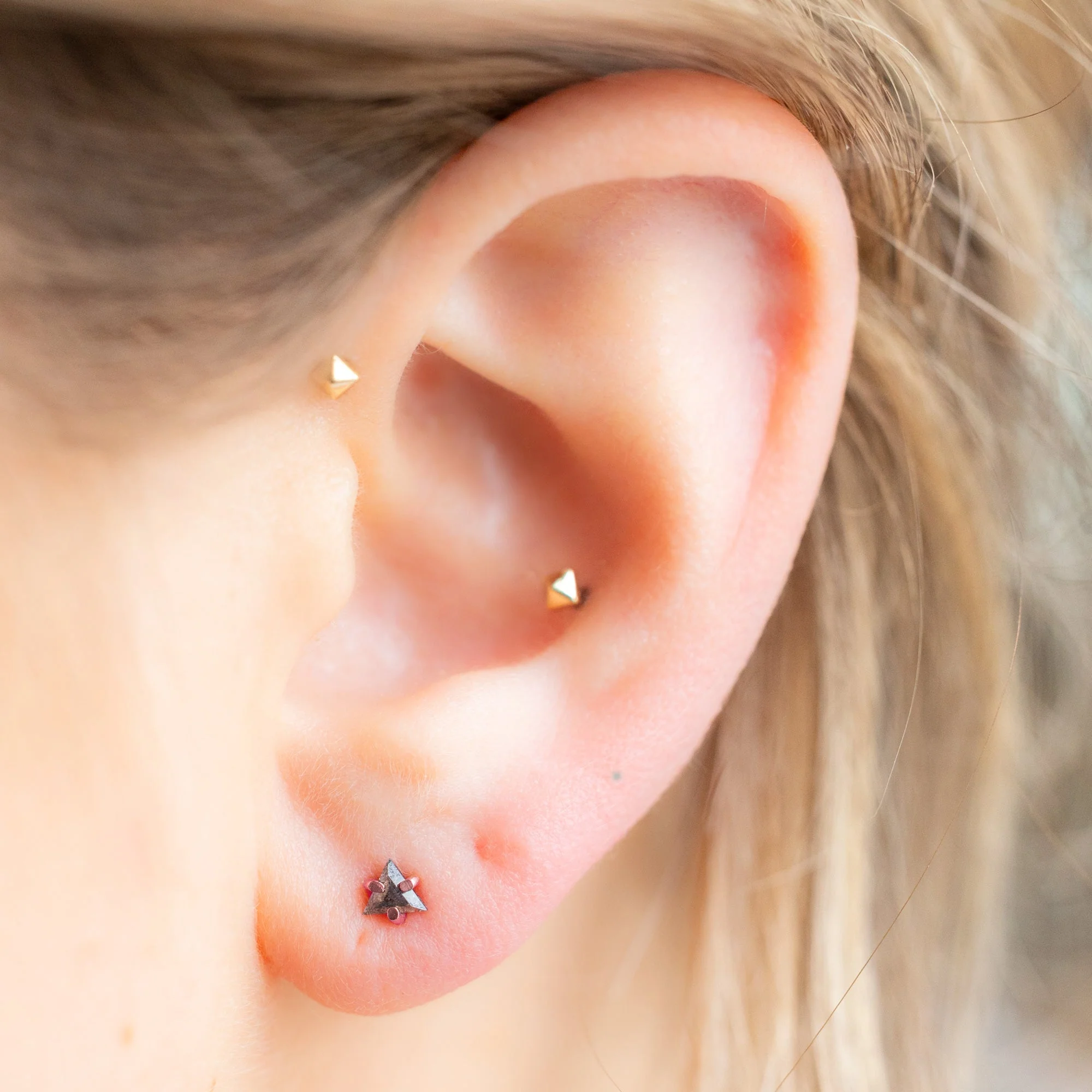 The Black Diamond Trillion Stud Earrings | Yellow, Rose or White Gold - Image 2