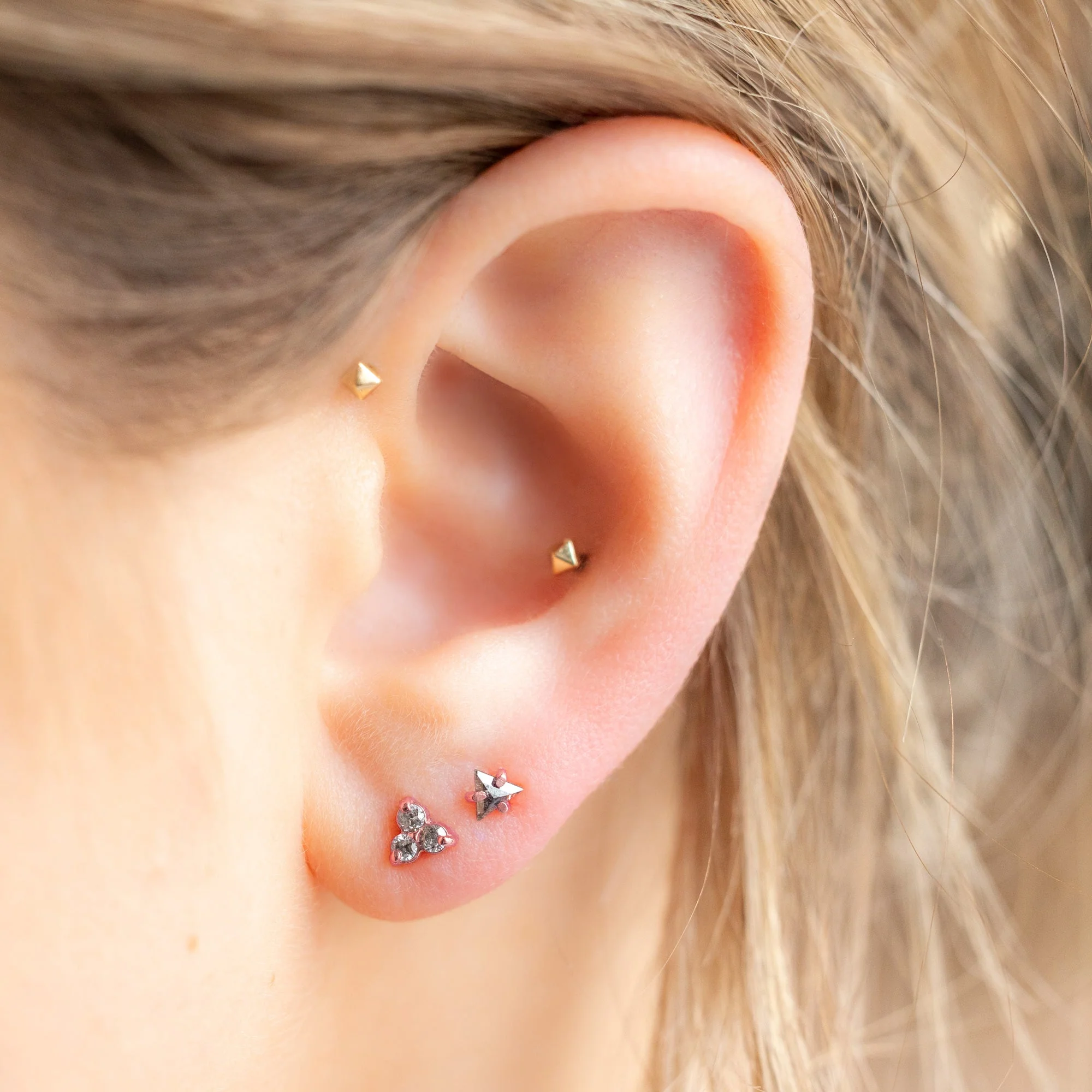 The Black Diamond Trillion Stud Earrings | Yellow, Rose or White Gold - Image 3