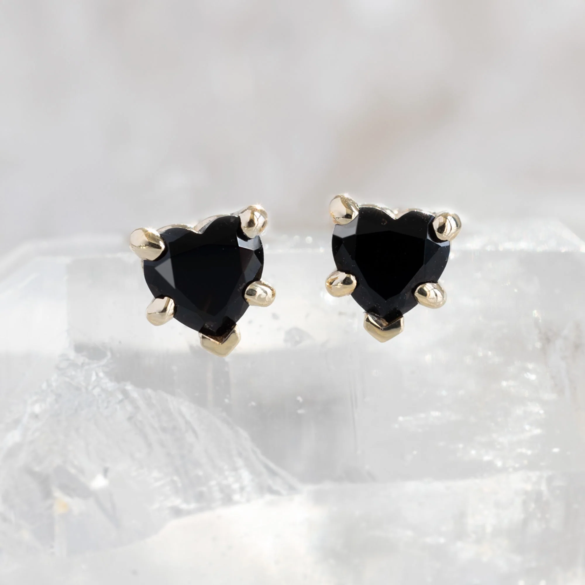 The Black Onyx Gemstone Heart Stud Earrings | Yellow, Rose or White Gold - Image 4