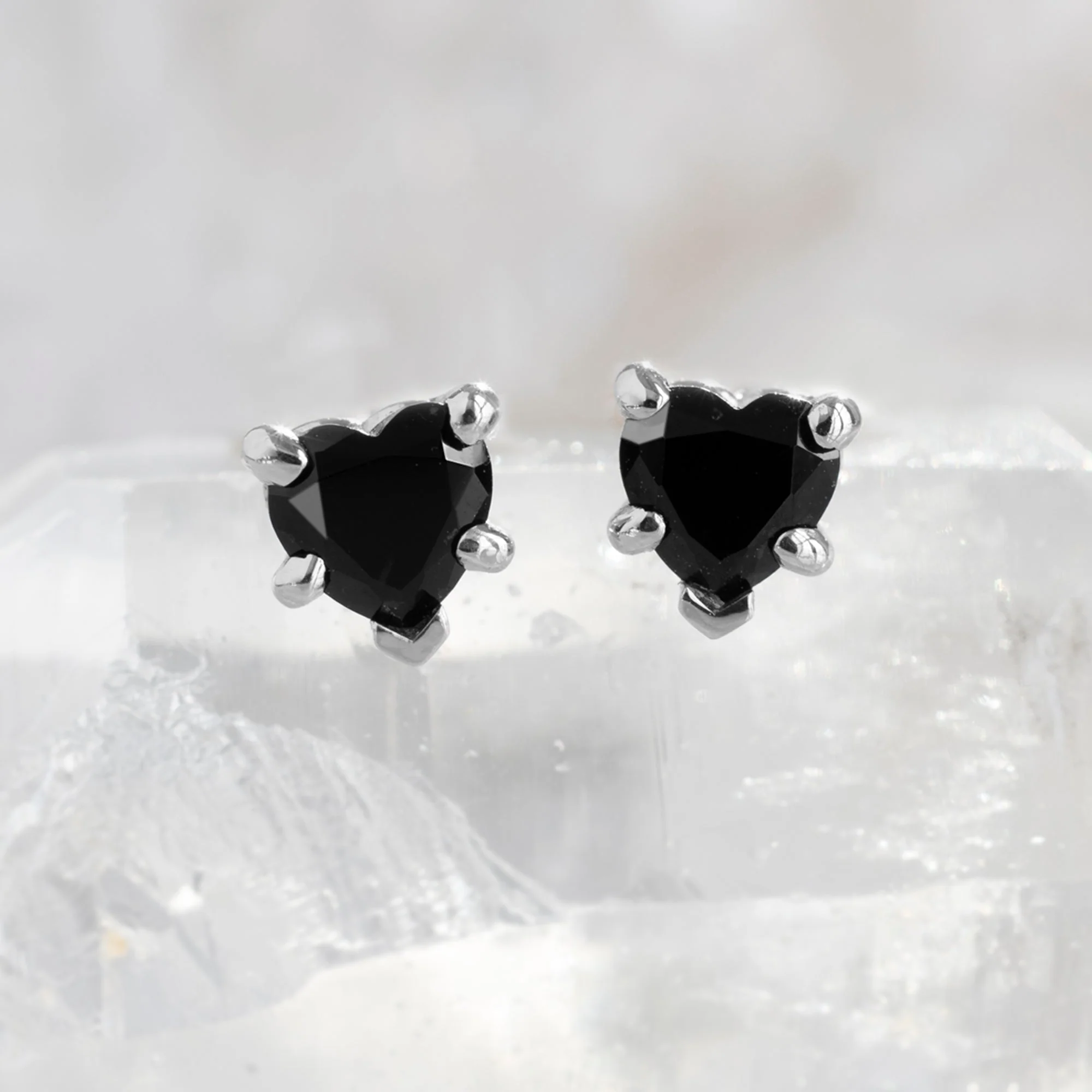 The Black Onyx Gemstone Heart Stud Earrings | Yellow, Rose or White Gold - Image 7