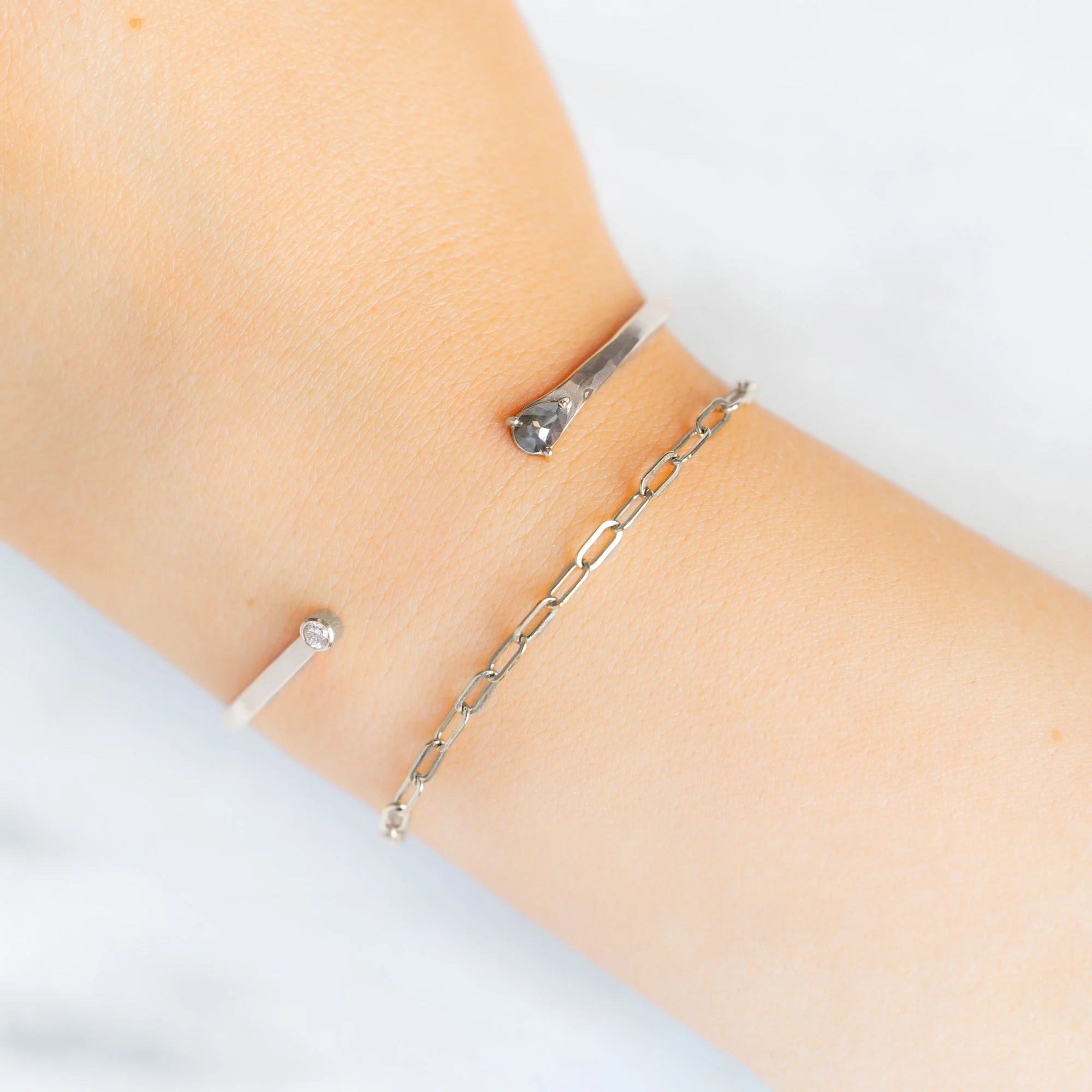 The Black + White Diamond Cuff Bracelet | Yellow, Rose or Sterling Silver - Image 9