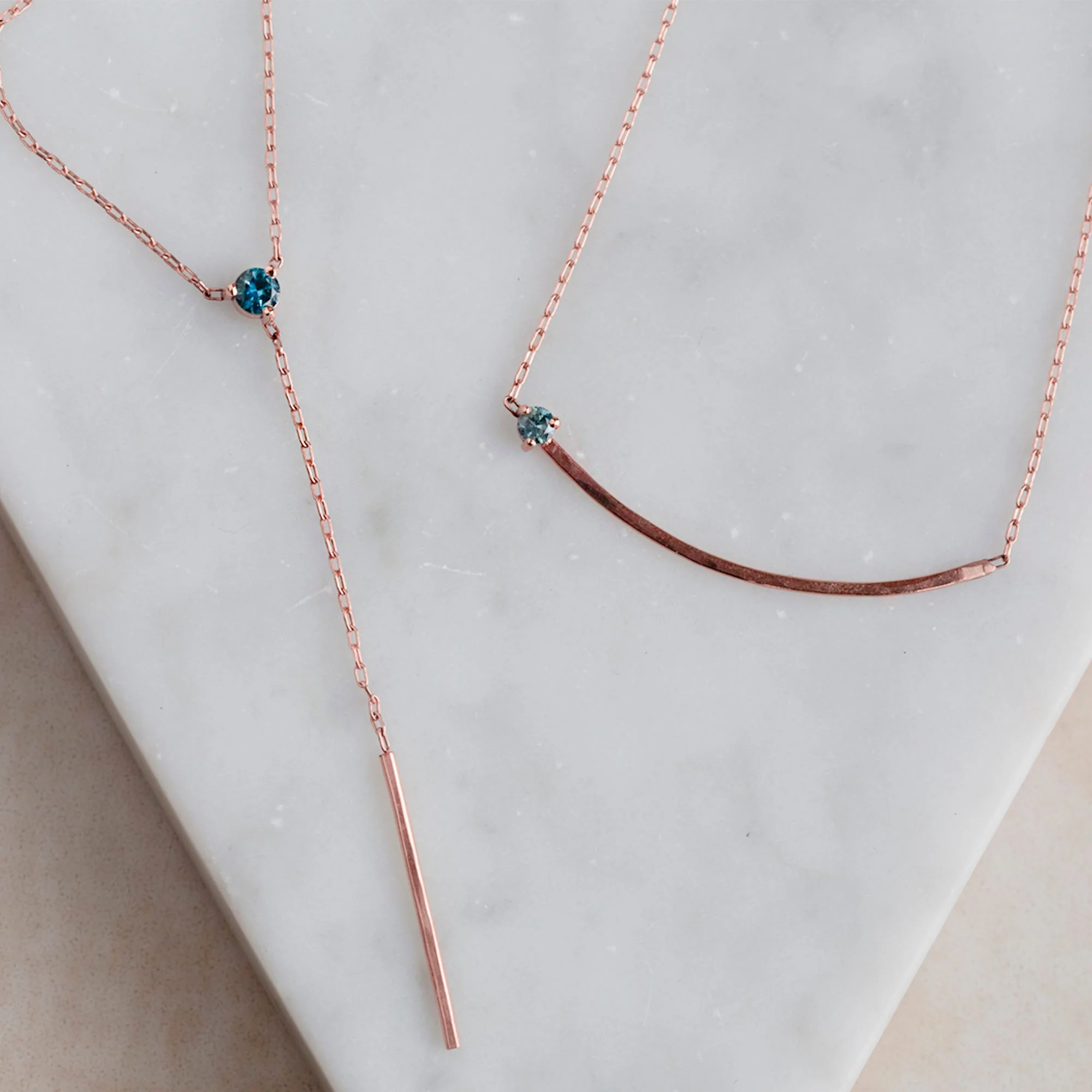 The Blue Montana Sapphire Gemstone Arc Necklace | Yellow, Rose or White Gold - Image 3