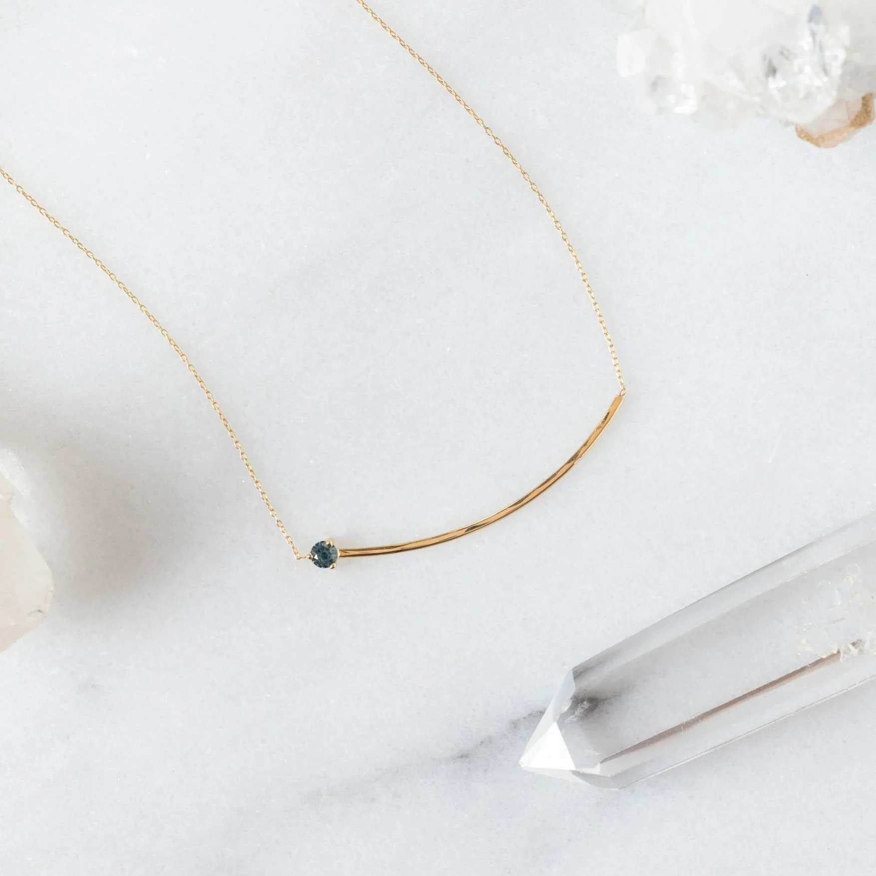 The Blue Montana Sapphire Gemstone Arc Necklace | Yellow, Rose or White Gold - Image 4