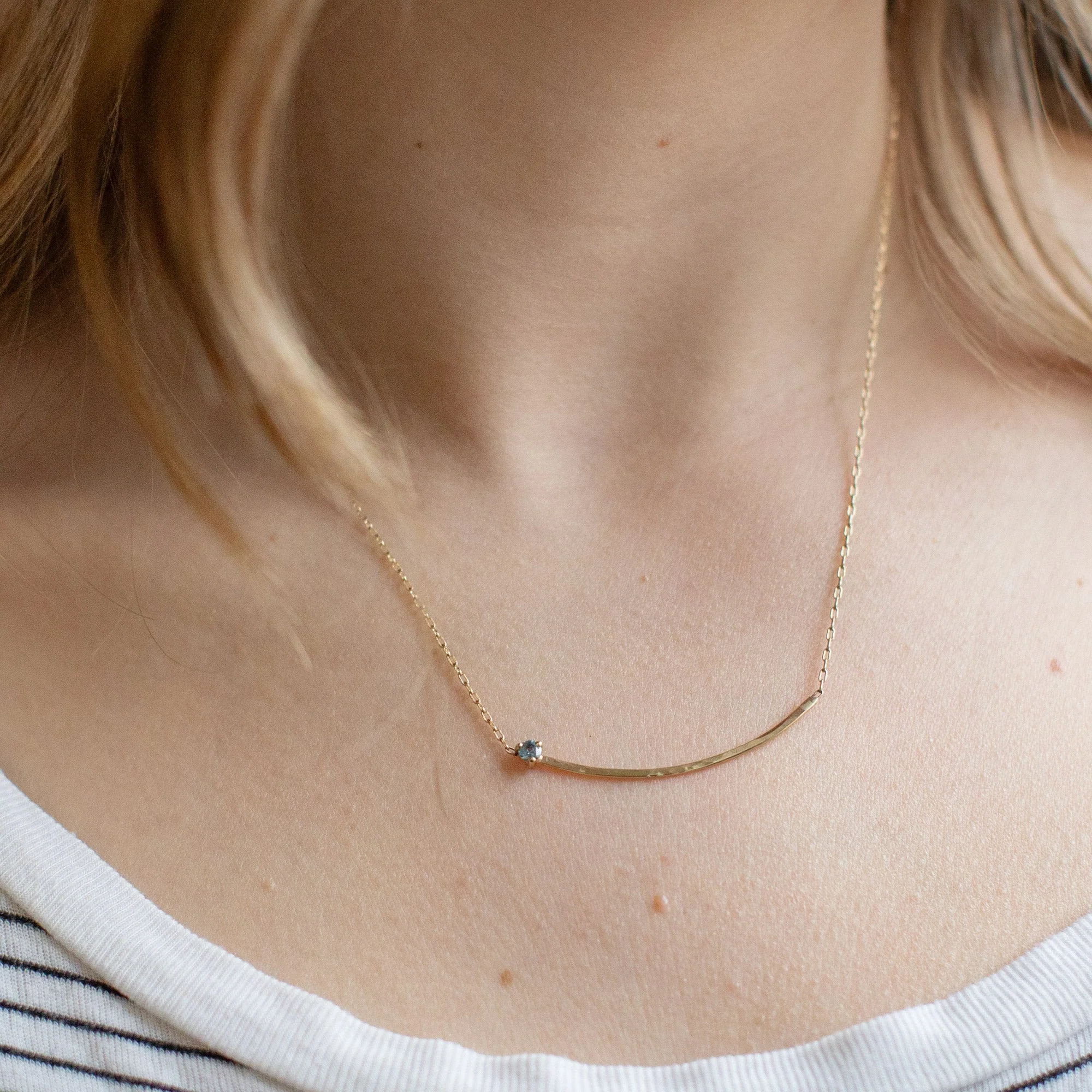 The Blue Montana Sapphire Gemstone Arc Necklace | Yellow, Rose or White Gold - Image 5