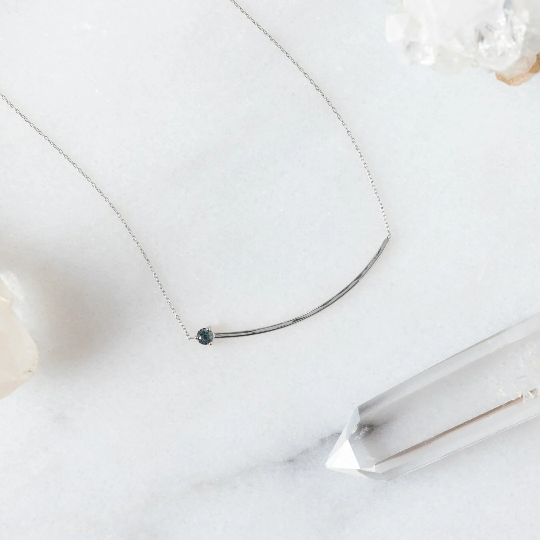 The Blue Montana Sapphire Gemstone Arc Necklace | Yellow, Rose or White Gold - Image 7