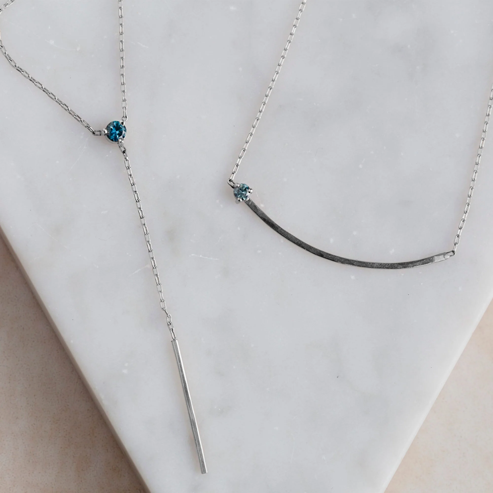 The Blue Montana Sapphire Gemstone Arc Necklace | Yellow, Rose or White Gold - Image 9