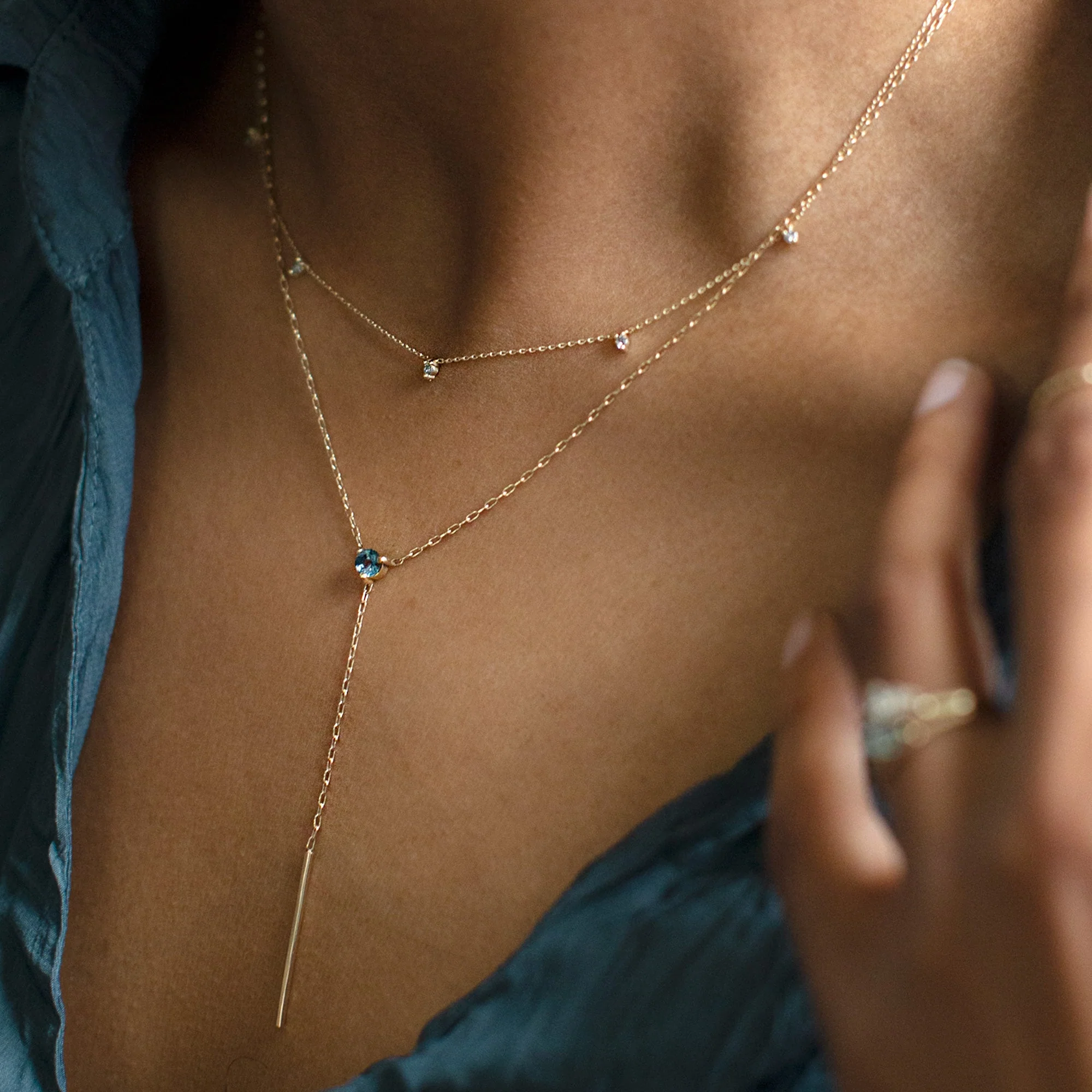The Blue Montana Sapphire Gemstone Lariat Necklace | Yellow, Rose or White Gold - Image 2