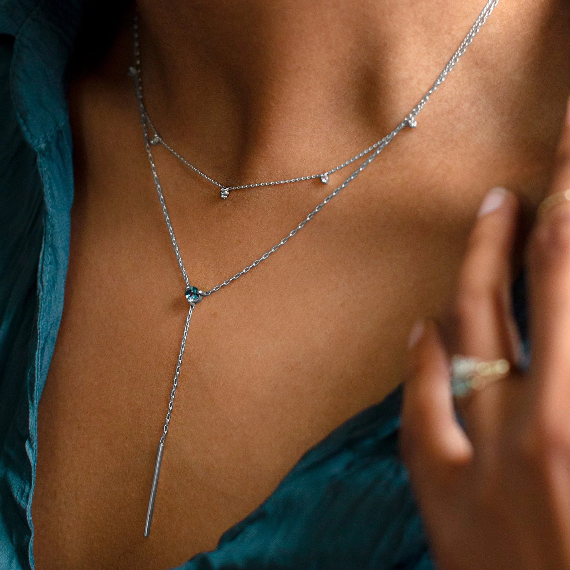 The Blue Montana Sapphire Gemstone Lariat Necklace | Yellow, Rose or White Gold - Image 6