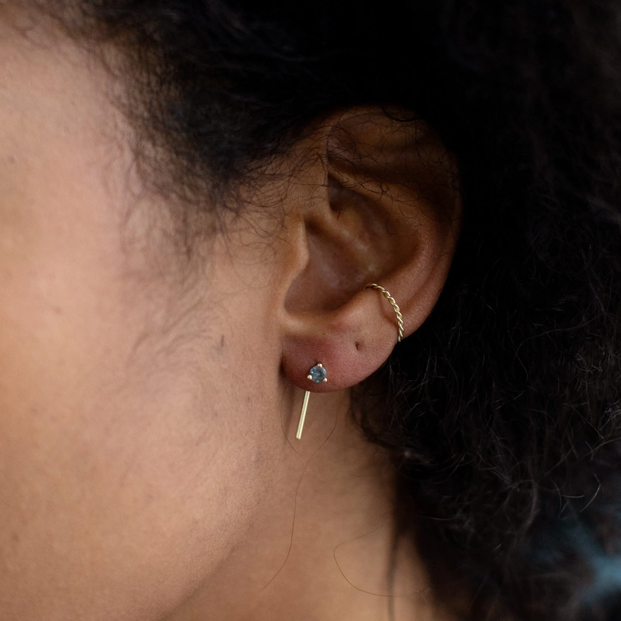 The Blue Montana Sapphire Staple Thread Earrings | Yellow, Rose, White or Sterling Silver - Image 2