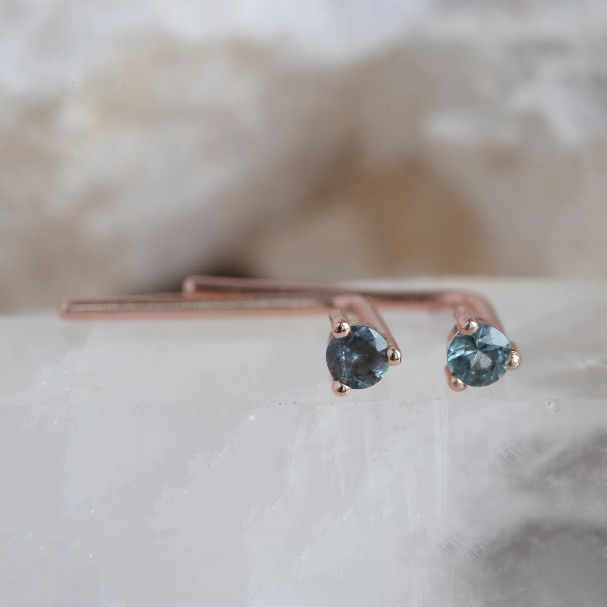 The Blue Montana Sapphire Staple Thread Earrings | Yellow, Rose, White or Sterling Silver - Image 3