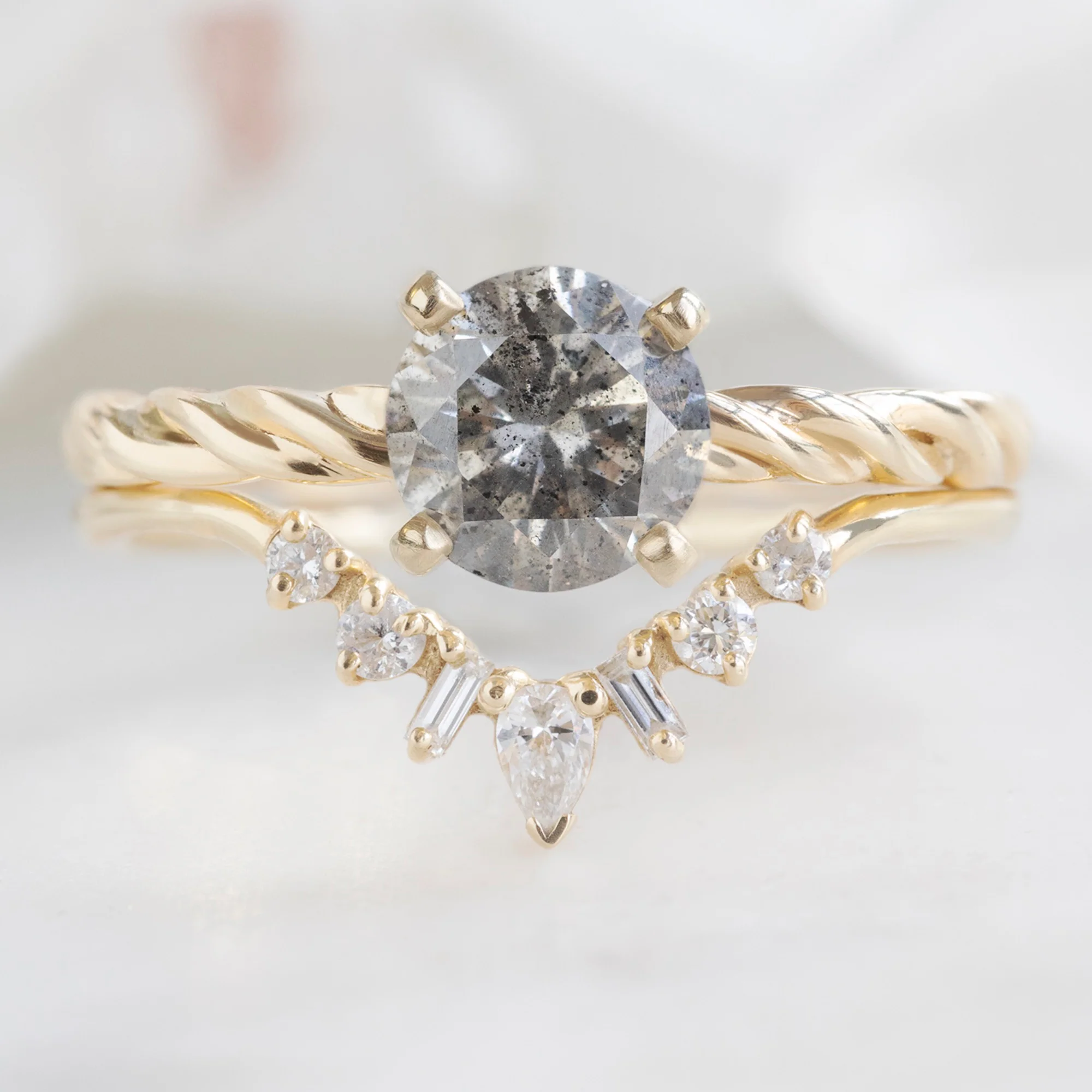 The Braided Ring | 1.06ct Round Salt and Pepper Diamond in 14K Yellow Gold - Image 3