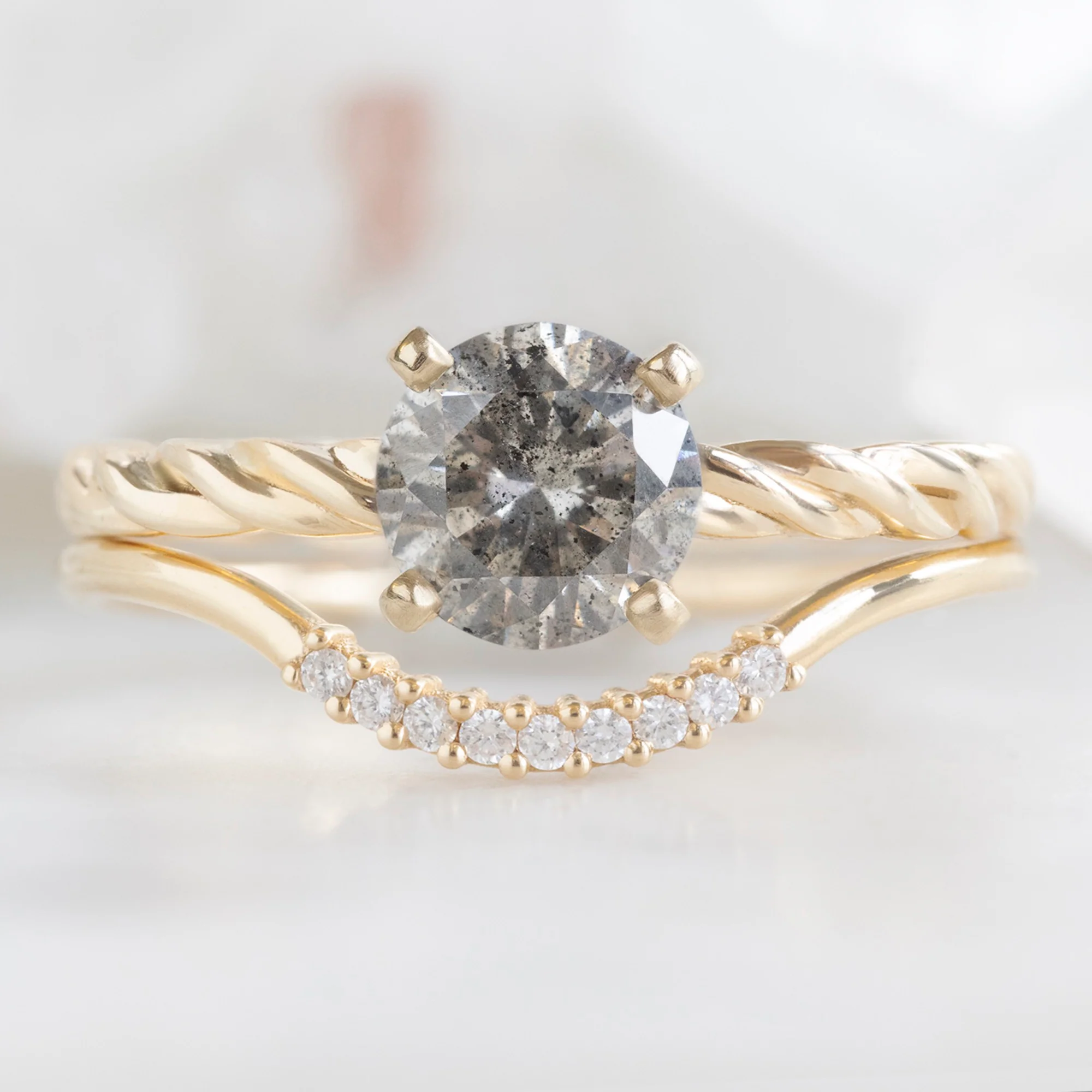 The Braided Ring | 1.06ct Round Salt and Pepper Diamond in 14K Yellow Gold - Image 4