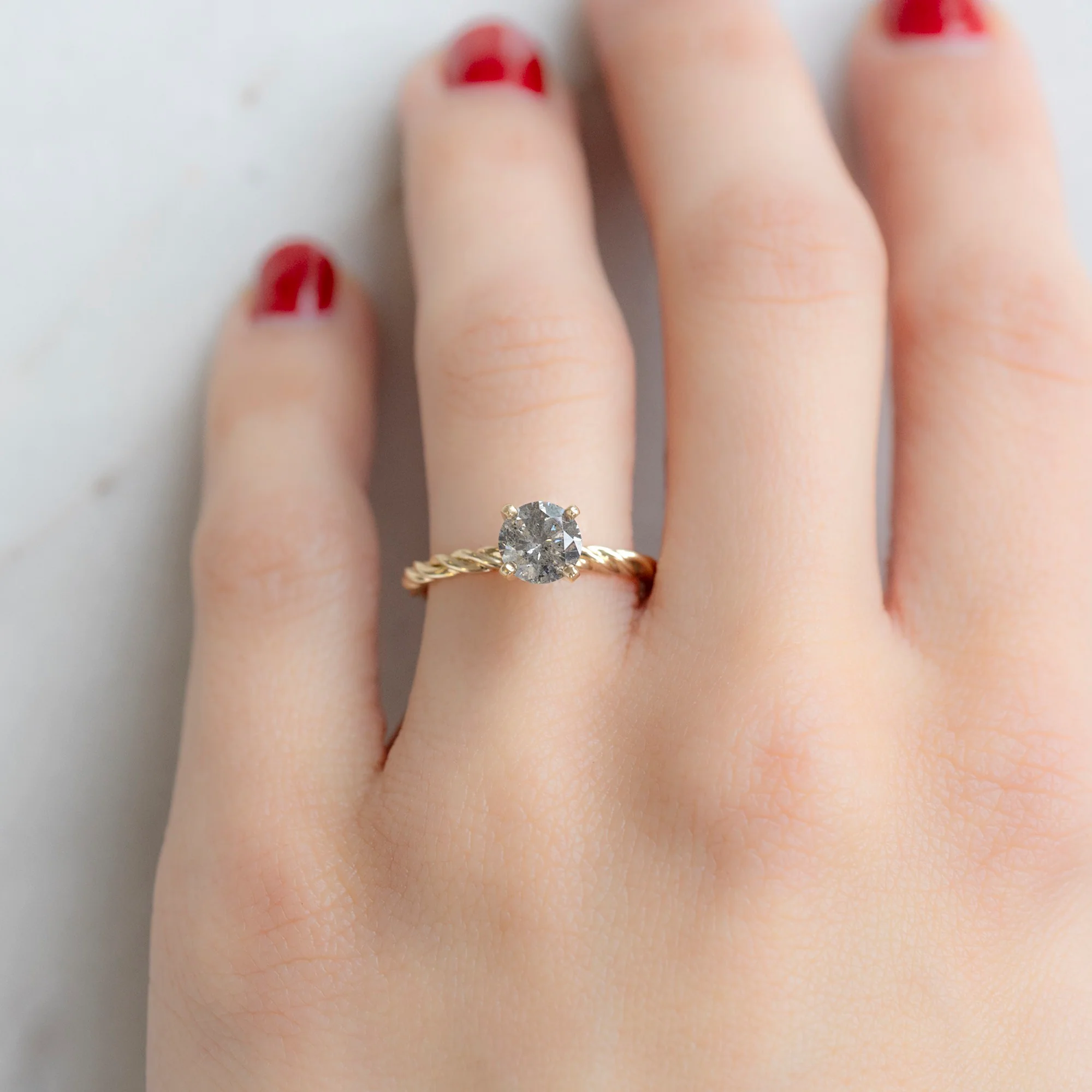 The Braided Ring | 1.06ct Round Salt and Pepper Diamond in 14K Yellow Gold - Image 5