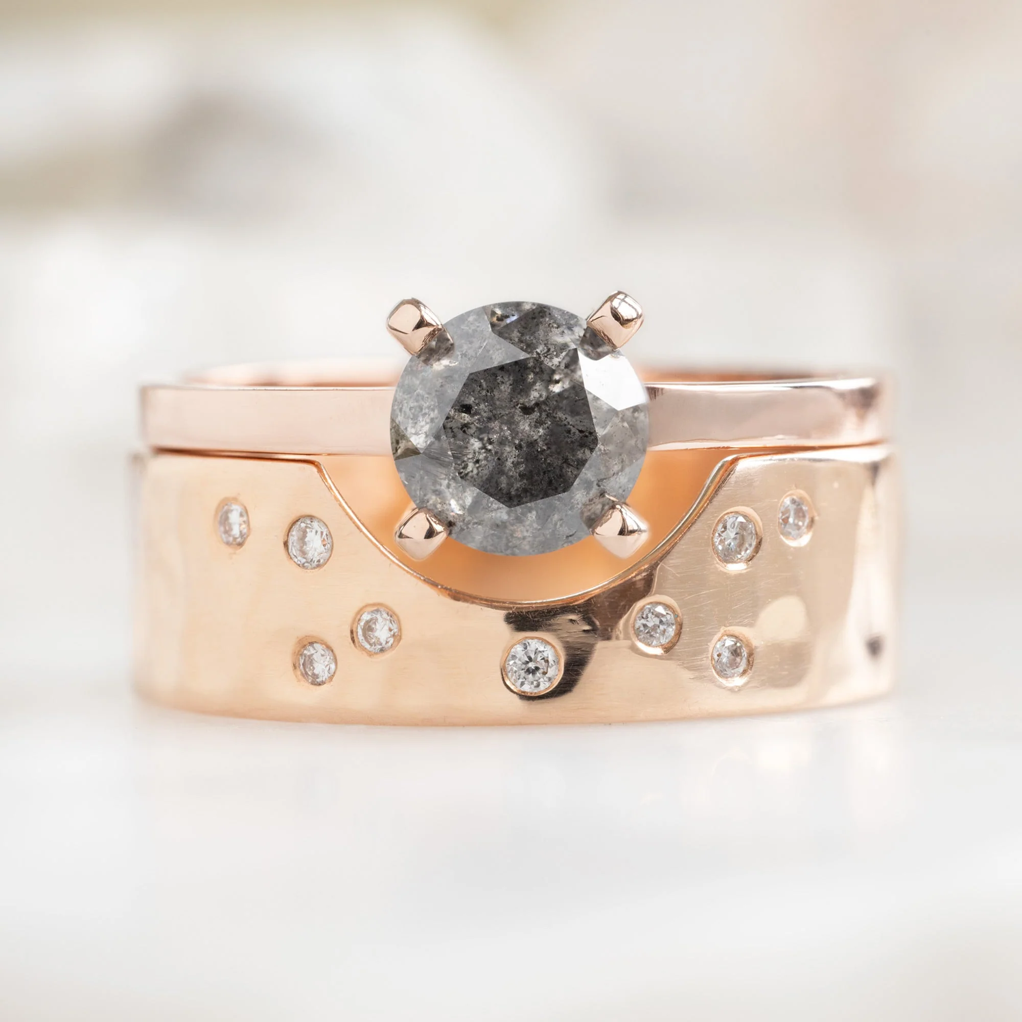 Design Your Own Custom | Round Salt and Pepper Diamond Engagement Ring - Image 5